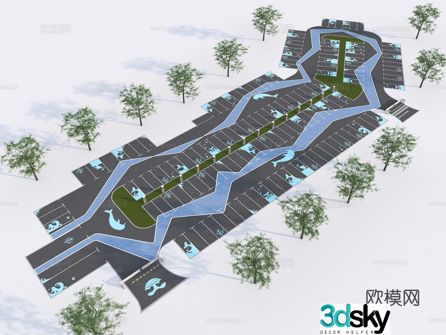 Modern parking lot Featured parking space Painted parking lot Scenic parking lot 3D model