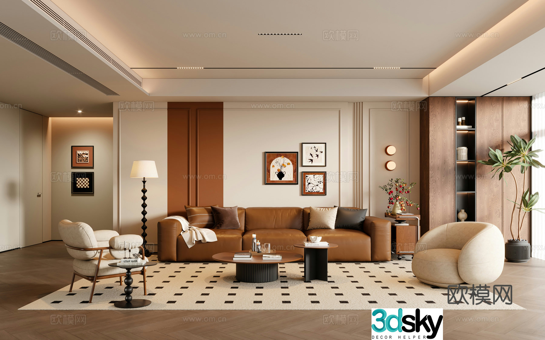 French medieval style living room sofa coffee table three-person sofa casual sofa painting floor lamp 3D model