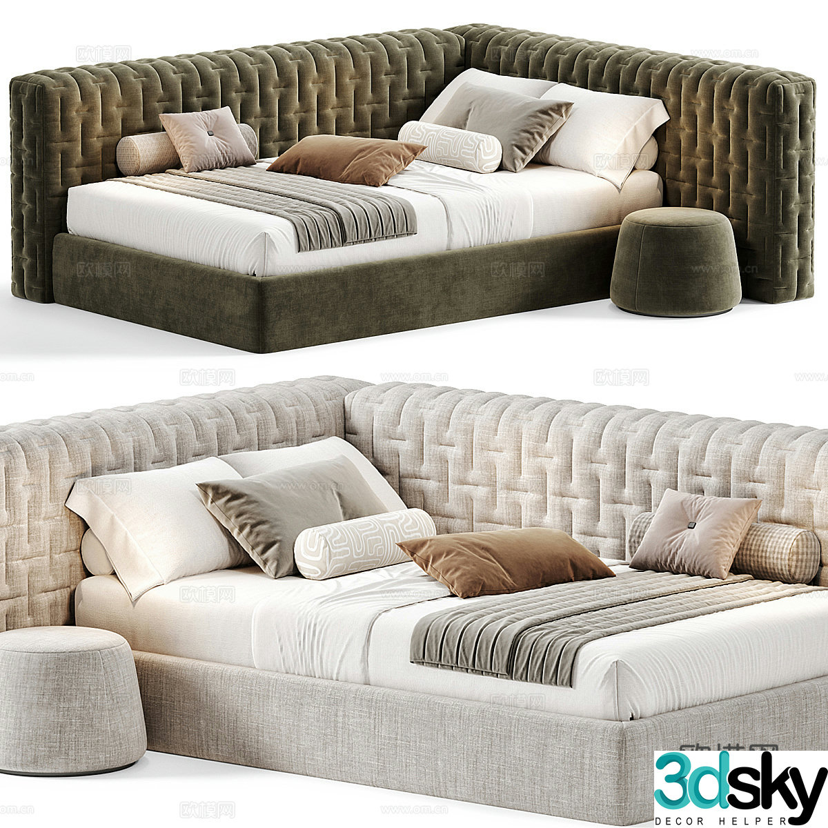 Modern cream style children’s fabric sofa bed 3d model