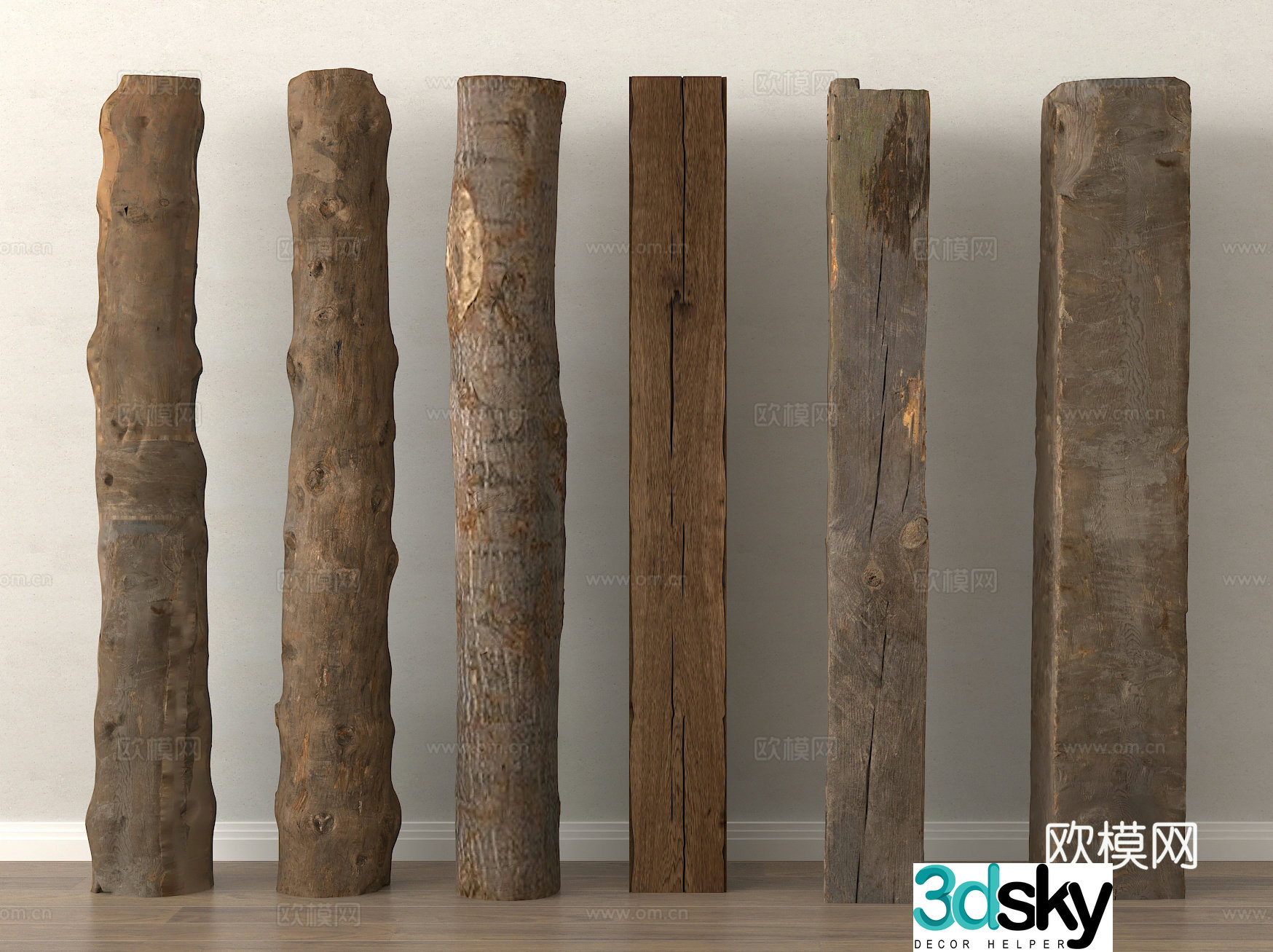 pillars wooden strips wooden piles old wood wooden pillars 3d model