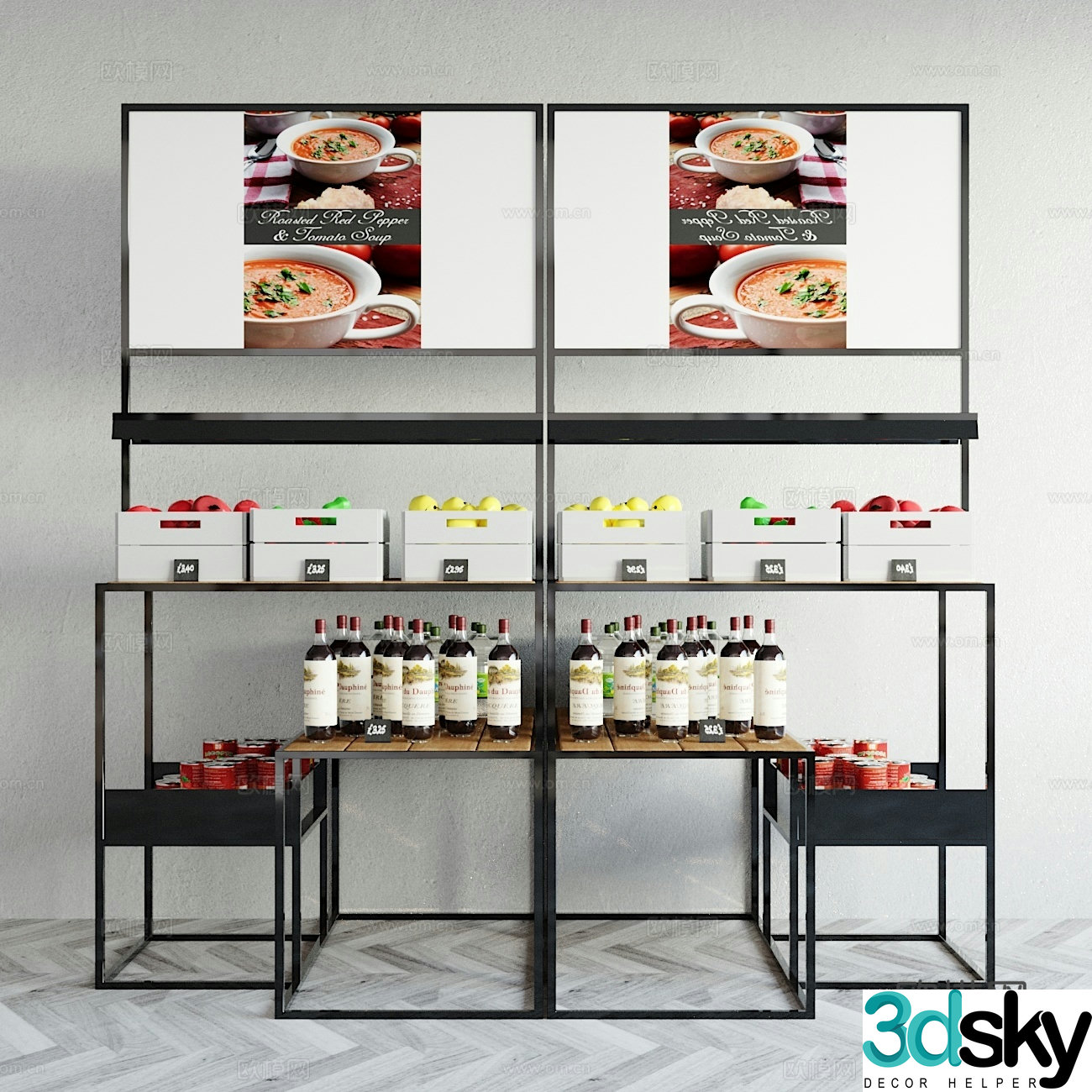 Industrial wind shelf ornament combination 3D model