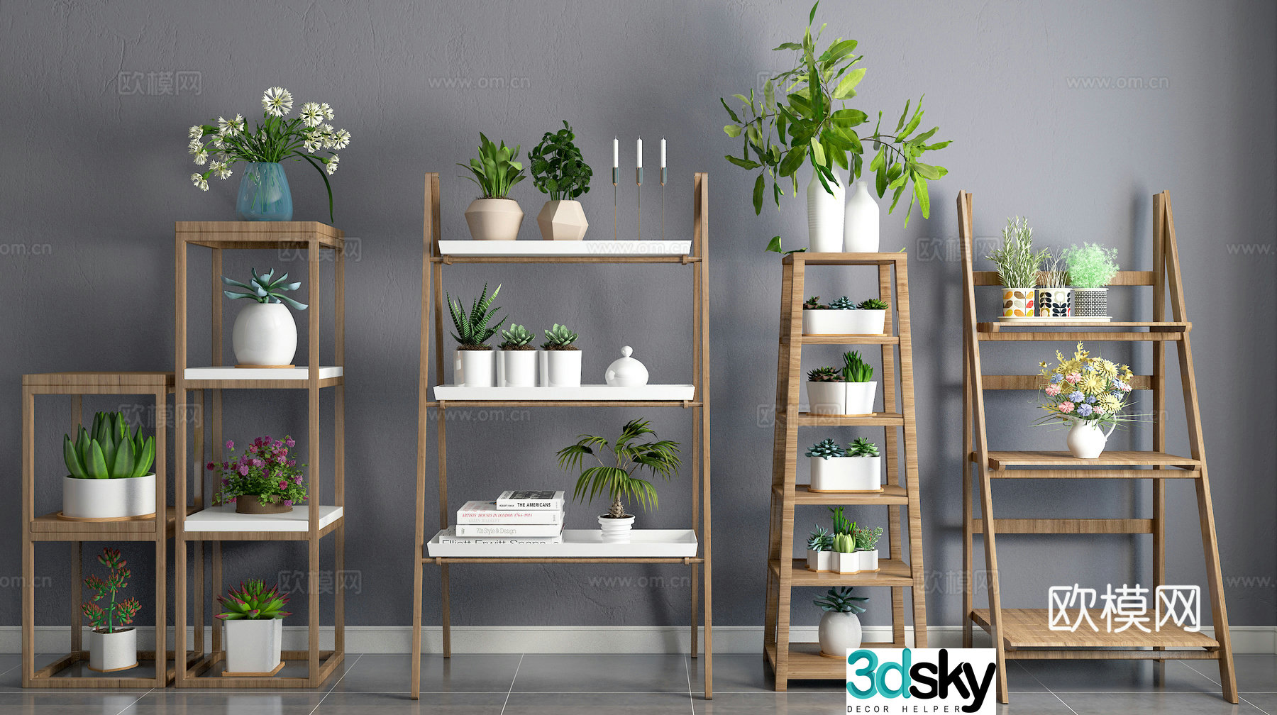 Nordic solid wood decorative frame green plant ornament combination 3D model