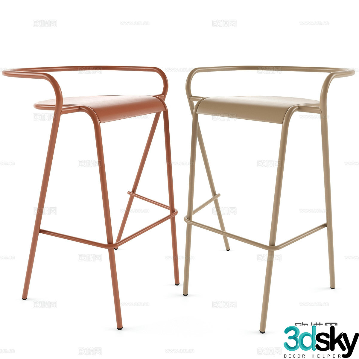 Modern minimalist stainless steel bar chair 3d model