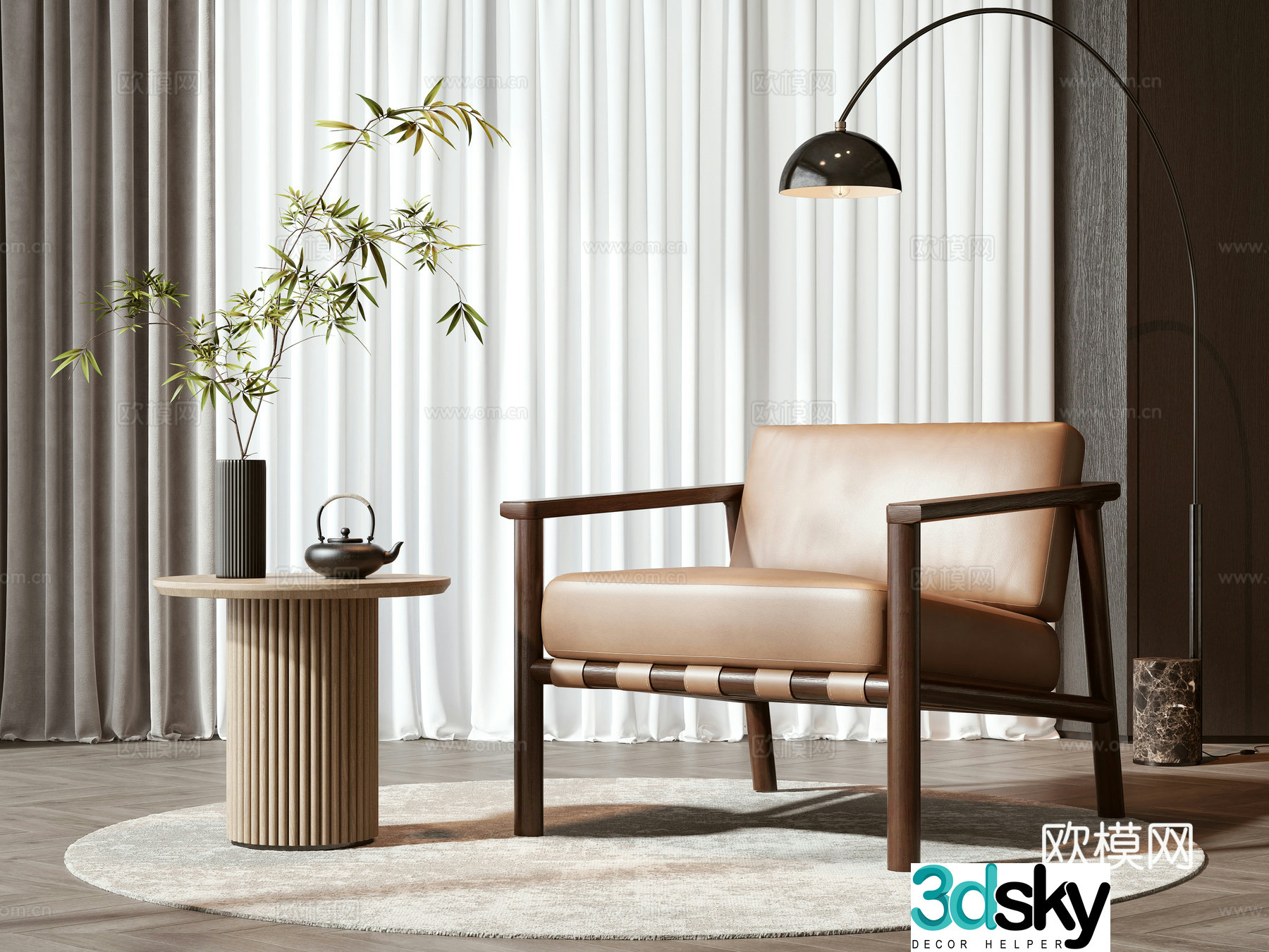 New Chinese casual chair coffee table combination 3D model