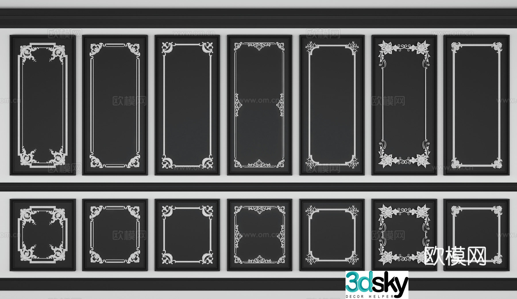 European simple wall panel carving combination 3D model