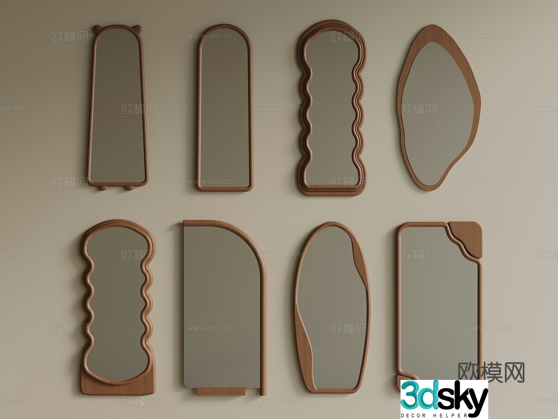 Middle Ages New Chinese Mirror Special-shaped Mirror Decorative Mirror Bathroom Mirror Makeup Mirror 3D Model