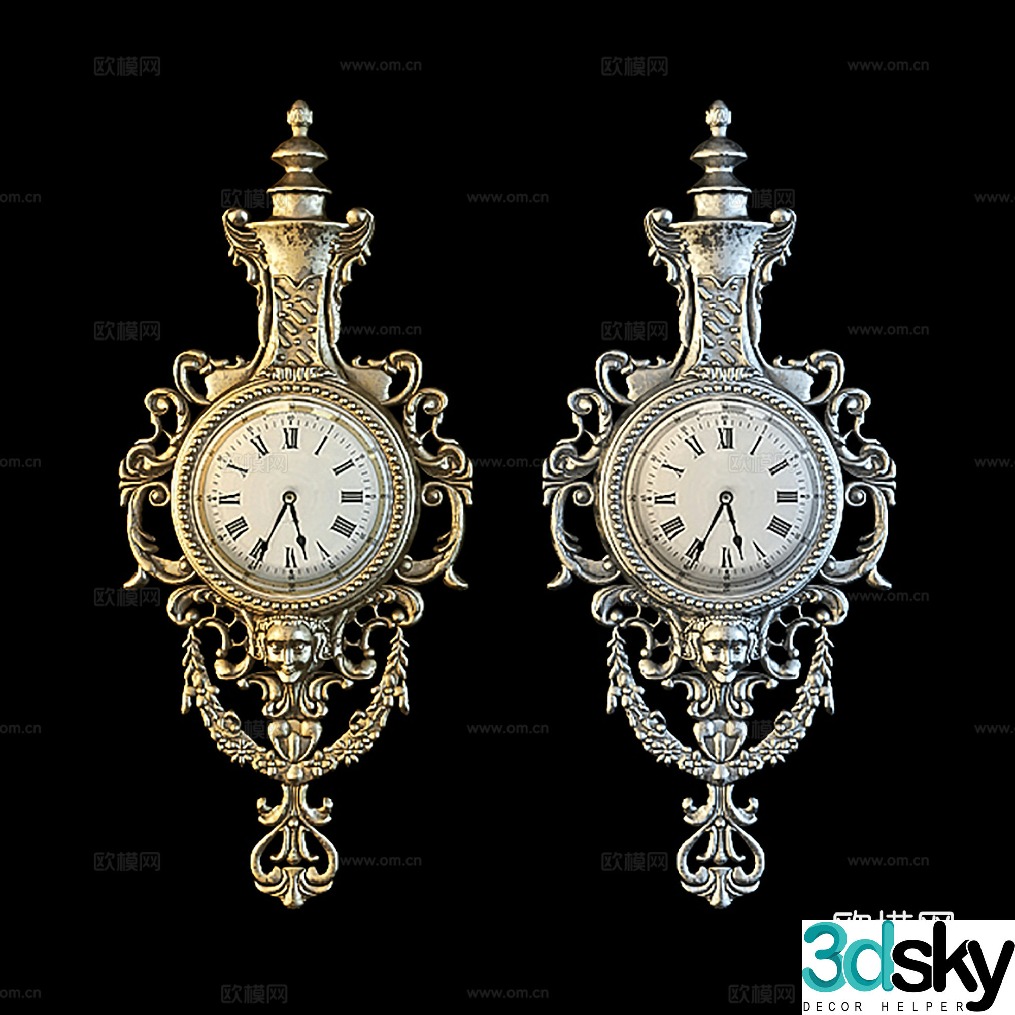 European carved clock pendant 3D model