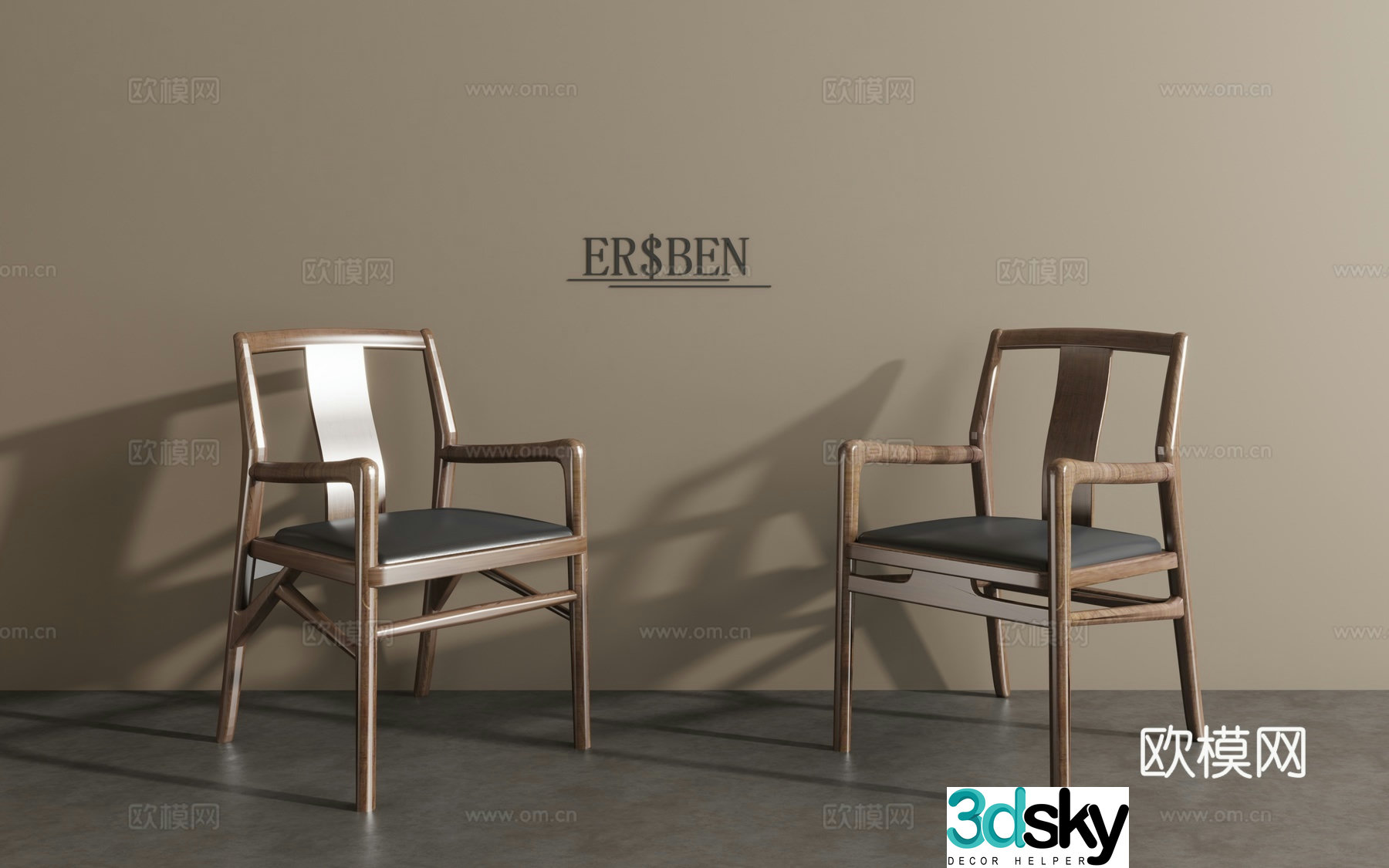 New Chinese dining chair leisure chair 3d model
