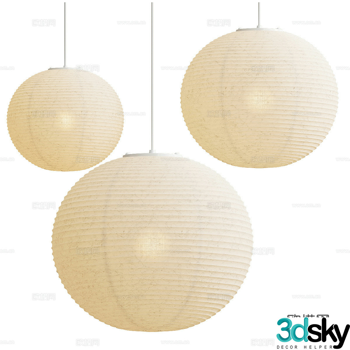 New Chinese style Wasabi Lantern Decorative Chandelier 3D Model