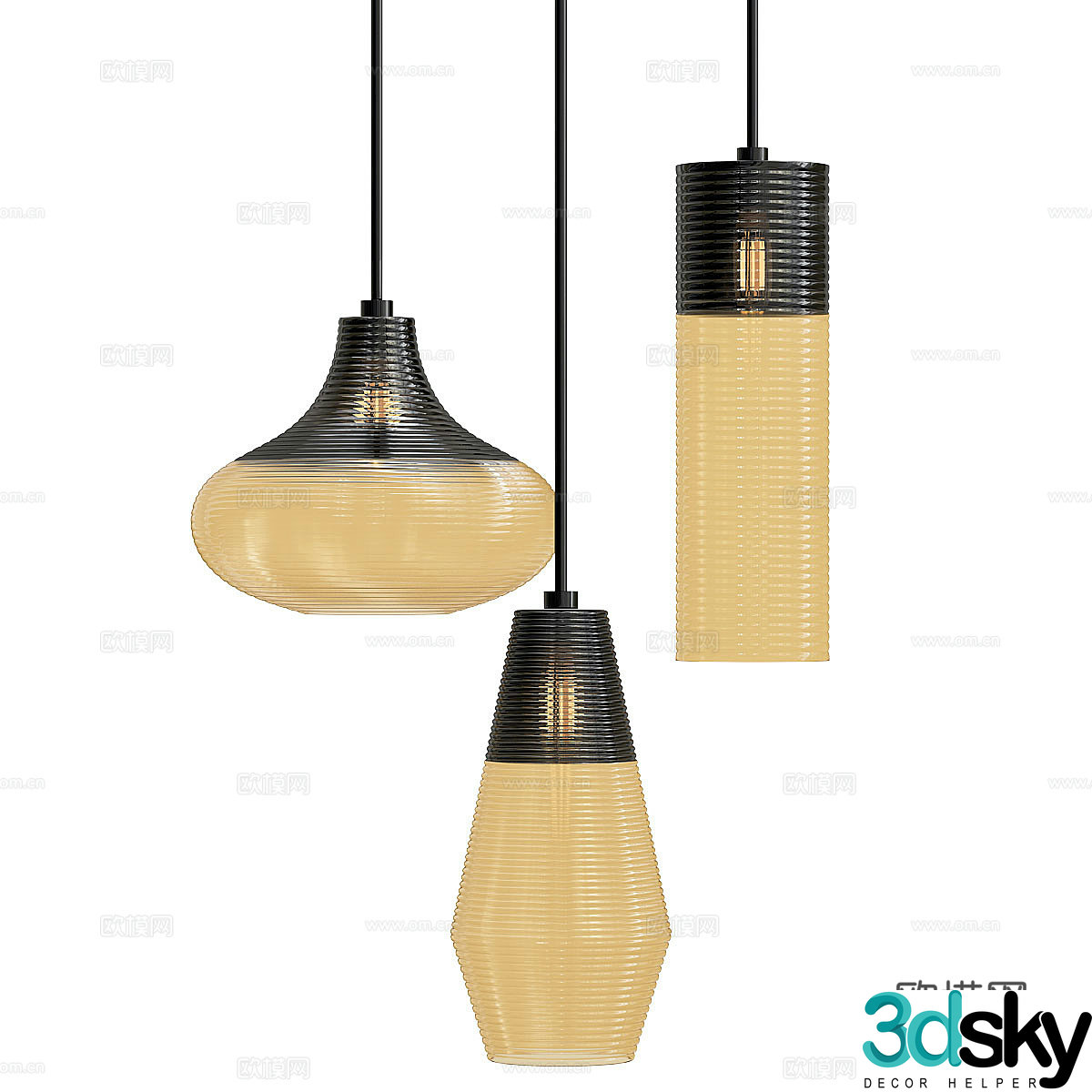 Modern light luxury glass decorative chandelier 3d model