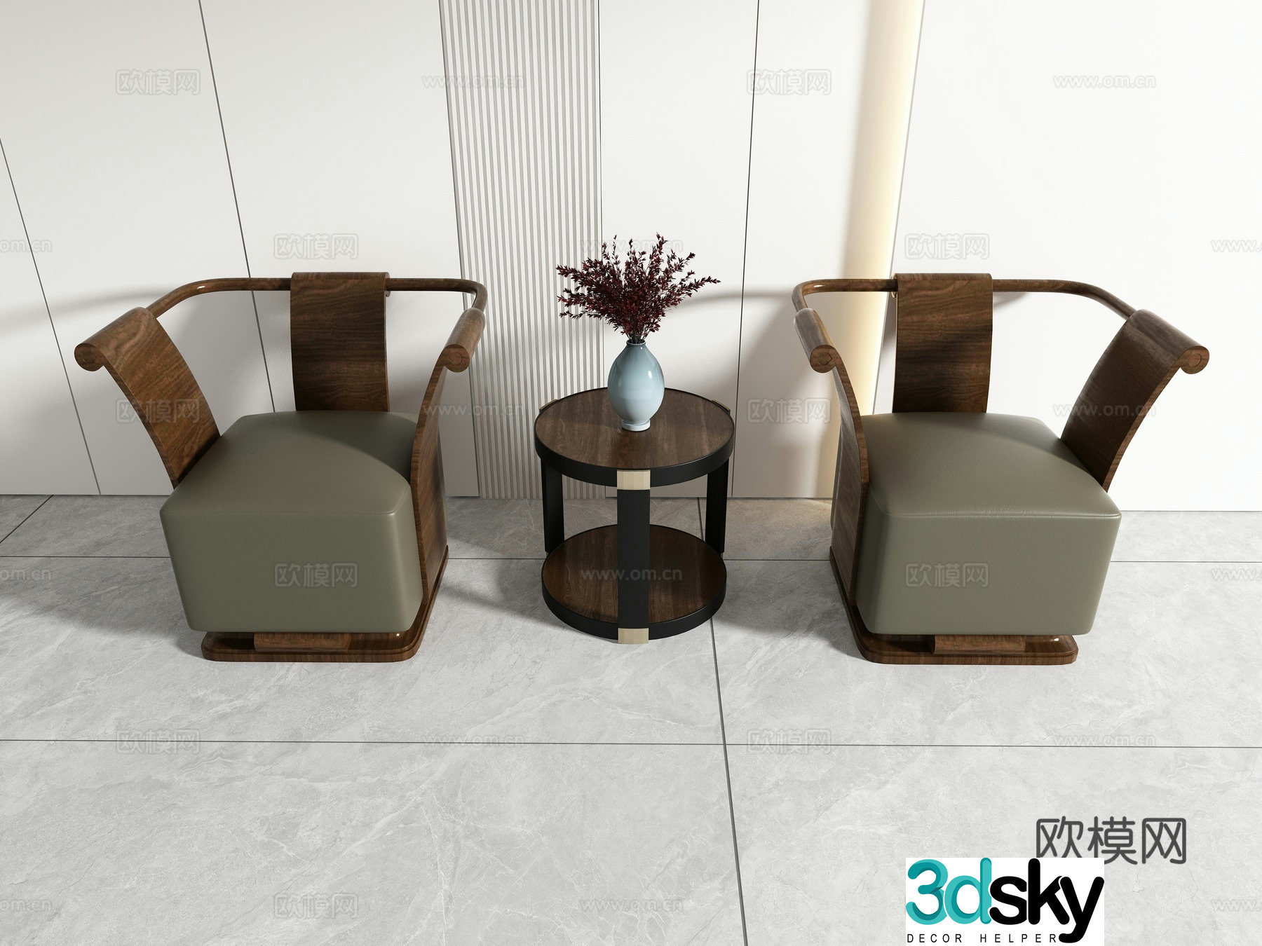 Chinese casual chair combination 3D model