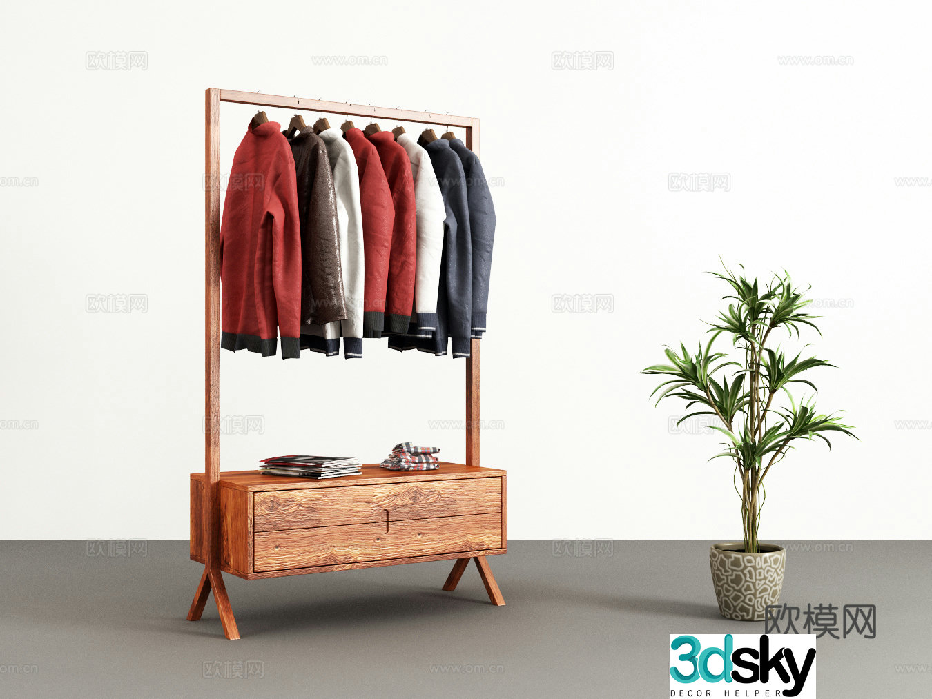 New Chinese style clothes hanger potted clothes 3d model