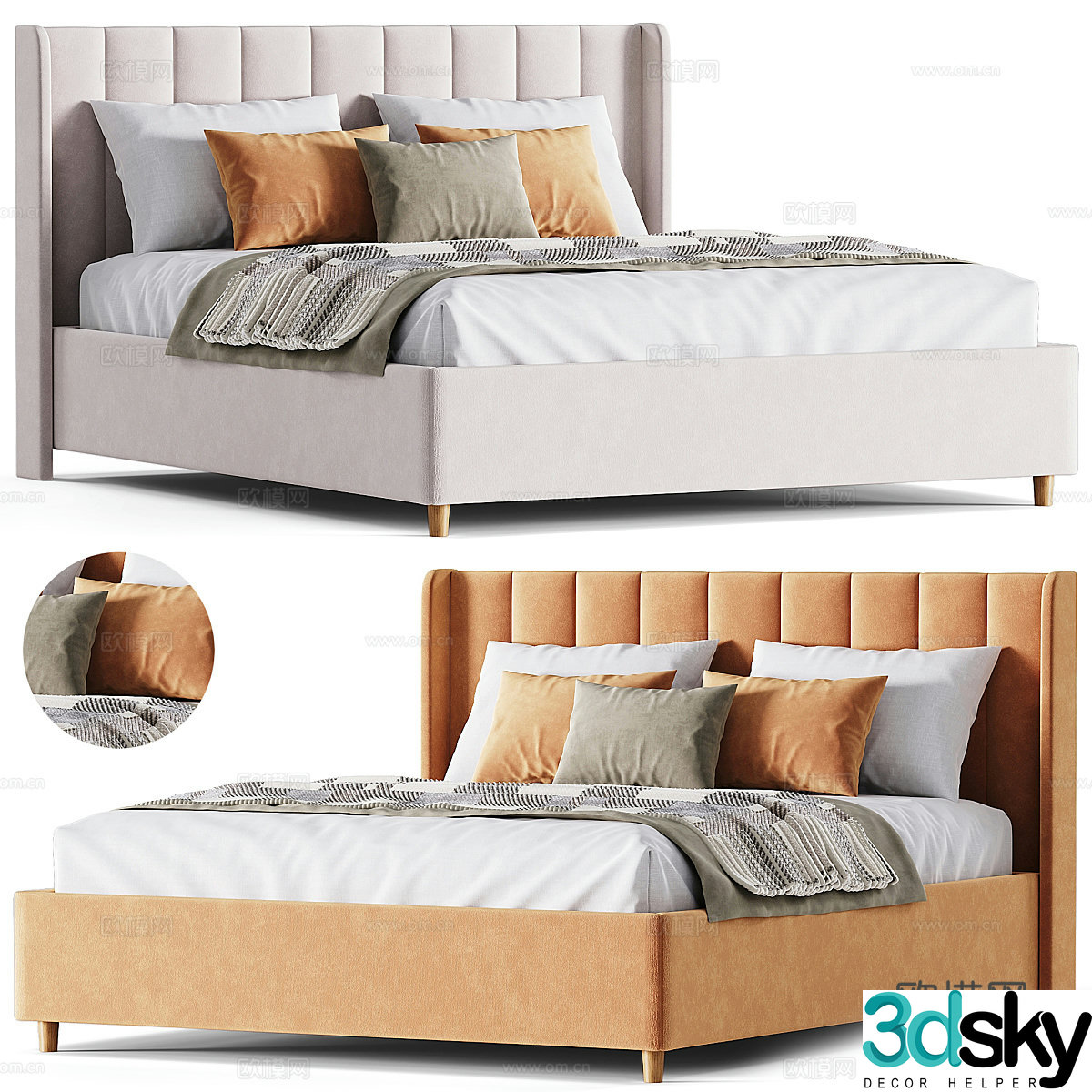 Modern Italian fabric double bed 3D model