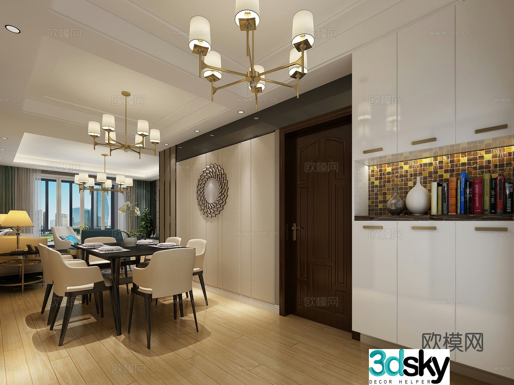 Modern living and dining room chandeliers desk lamp multi-person sofa single sofa coffee table decorative cabinet 3D model