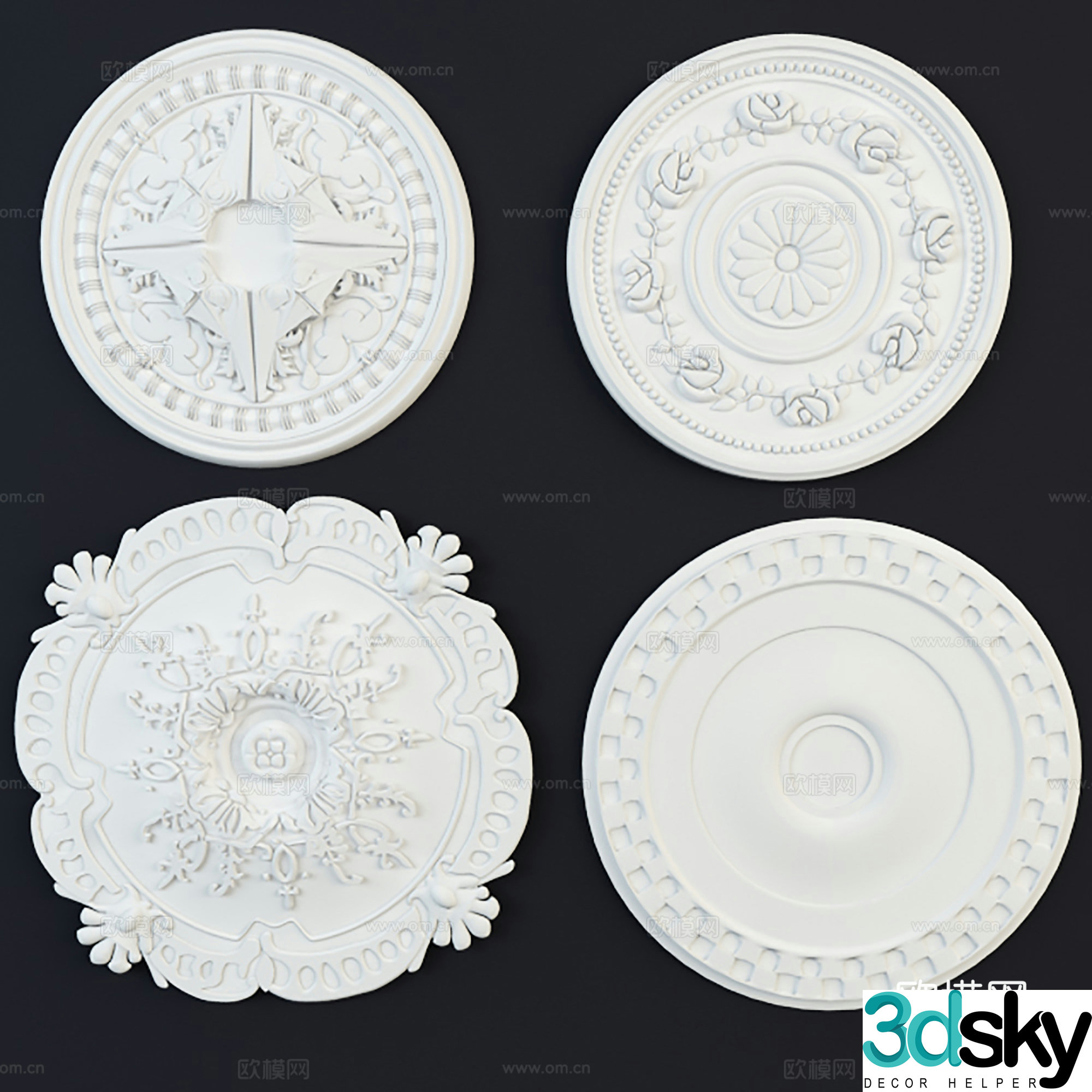 Gypsum carved wall decoration ceiling pendant 3D model