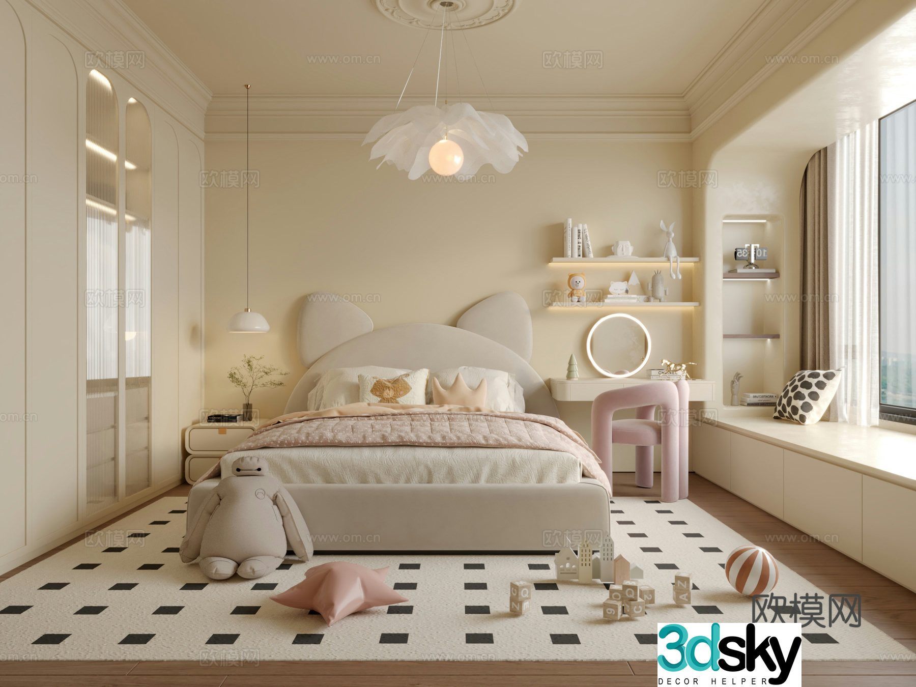 Modern creamy style children’s room 3d model