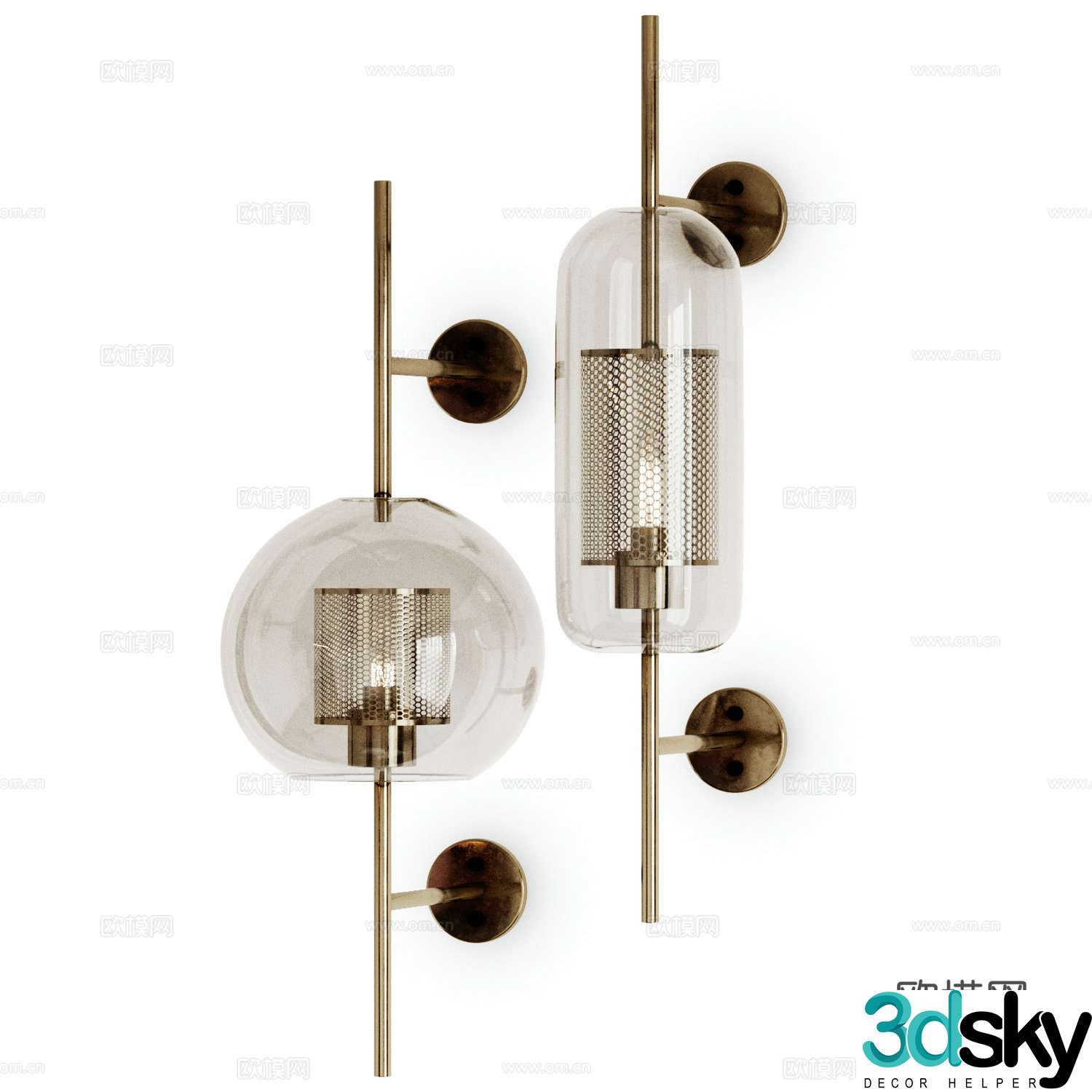 Modern light luxury metal glass wall lamp 3d model