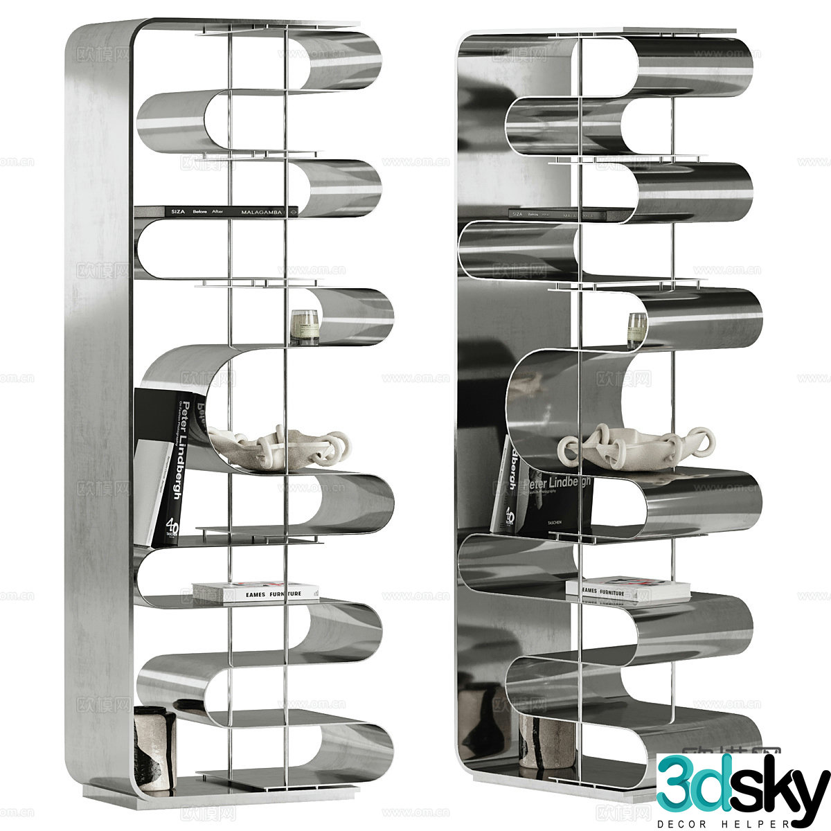 Modern Italian minimalist stainless steel decorative rack Bookshelf 3D model