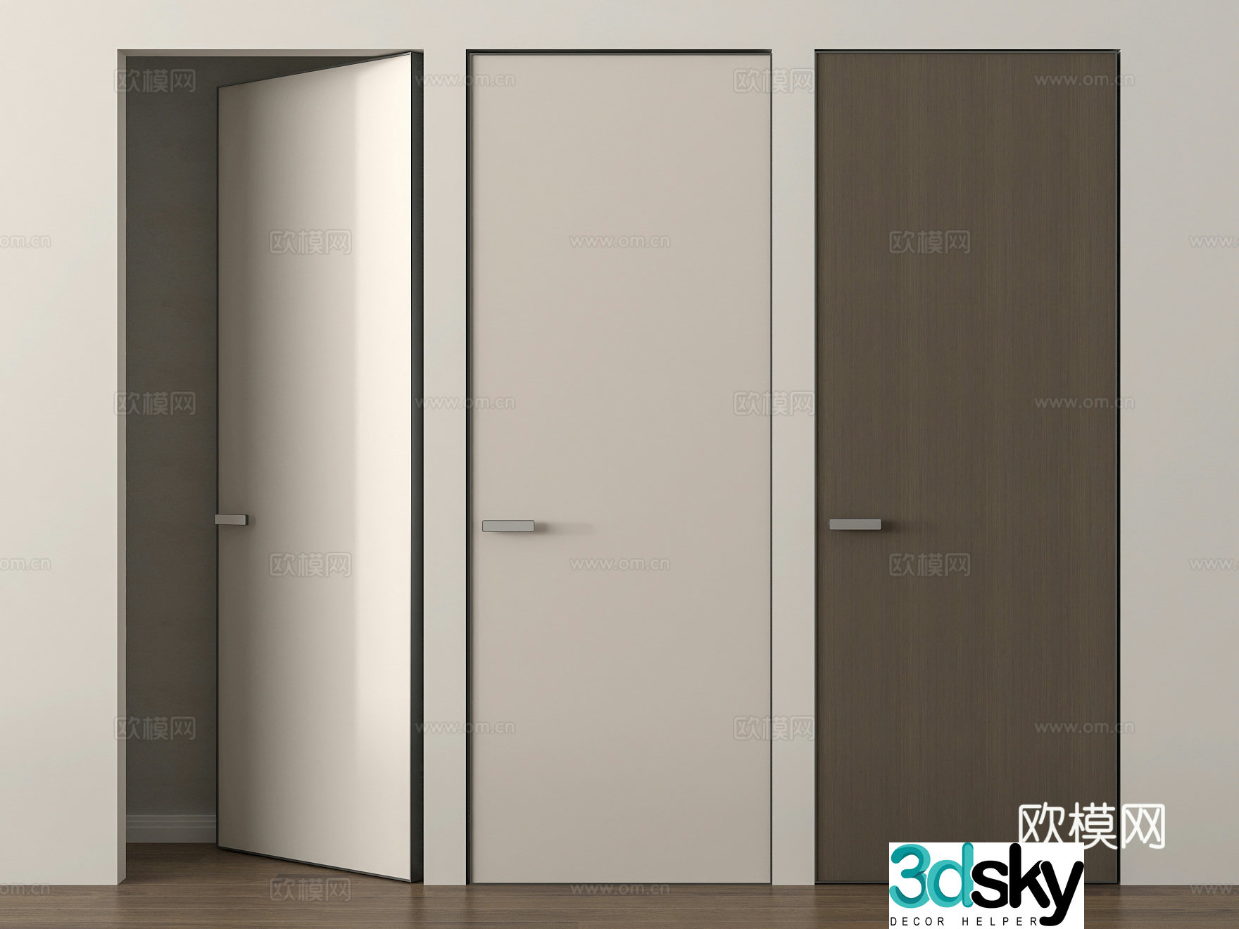 Single-open door bedroom door 3d model