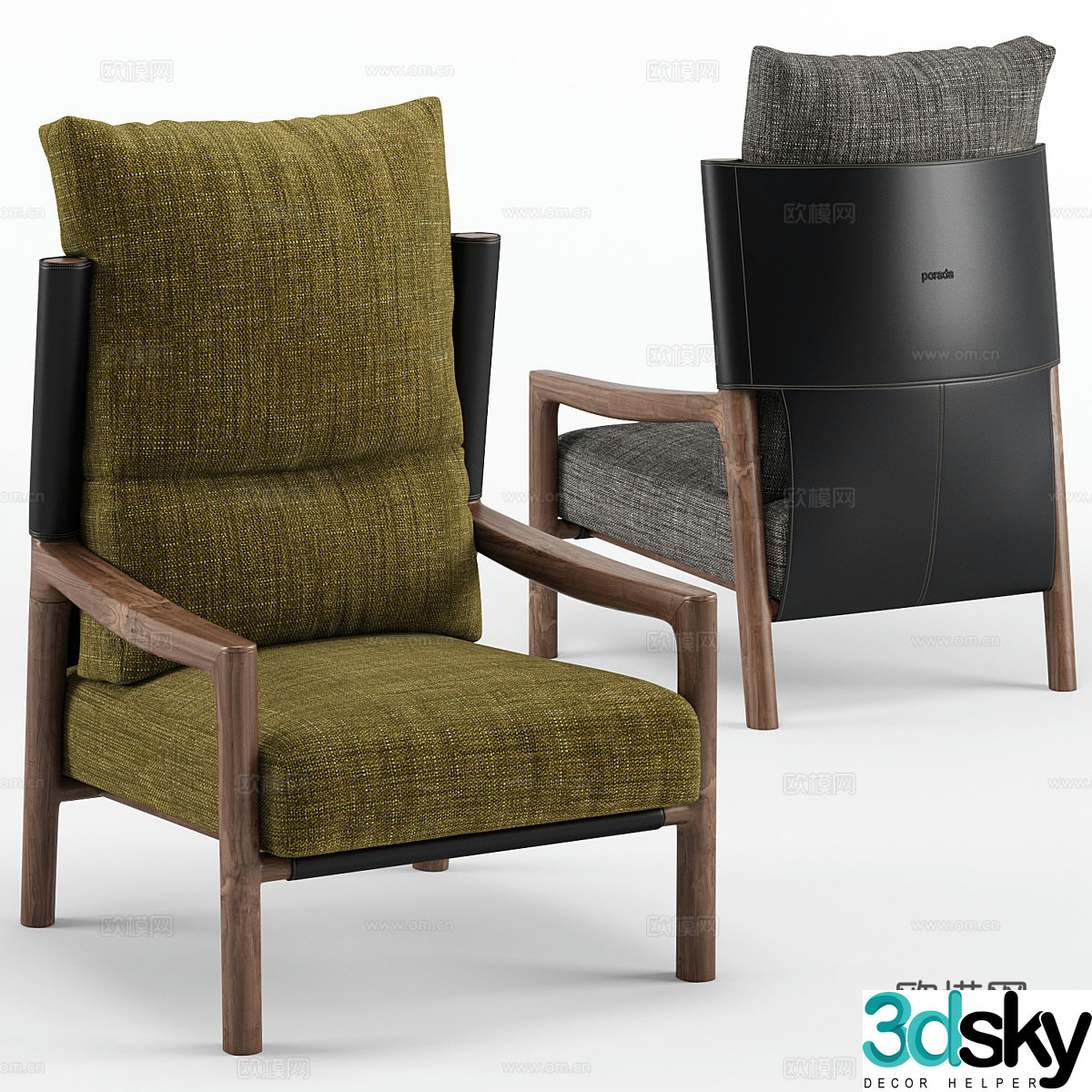 Modern art fabric leather high back armchair 3d model