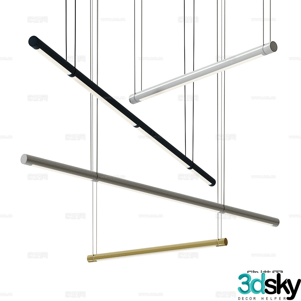 Modern light luxury minimalist linear decorative chandelier 3d model