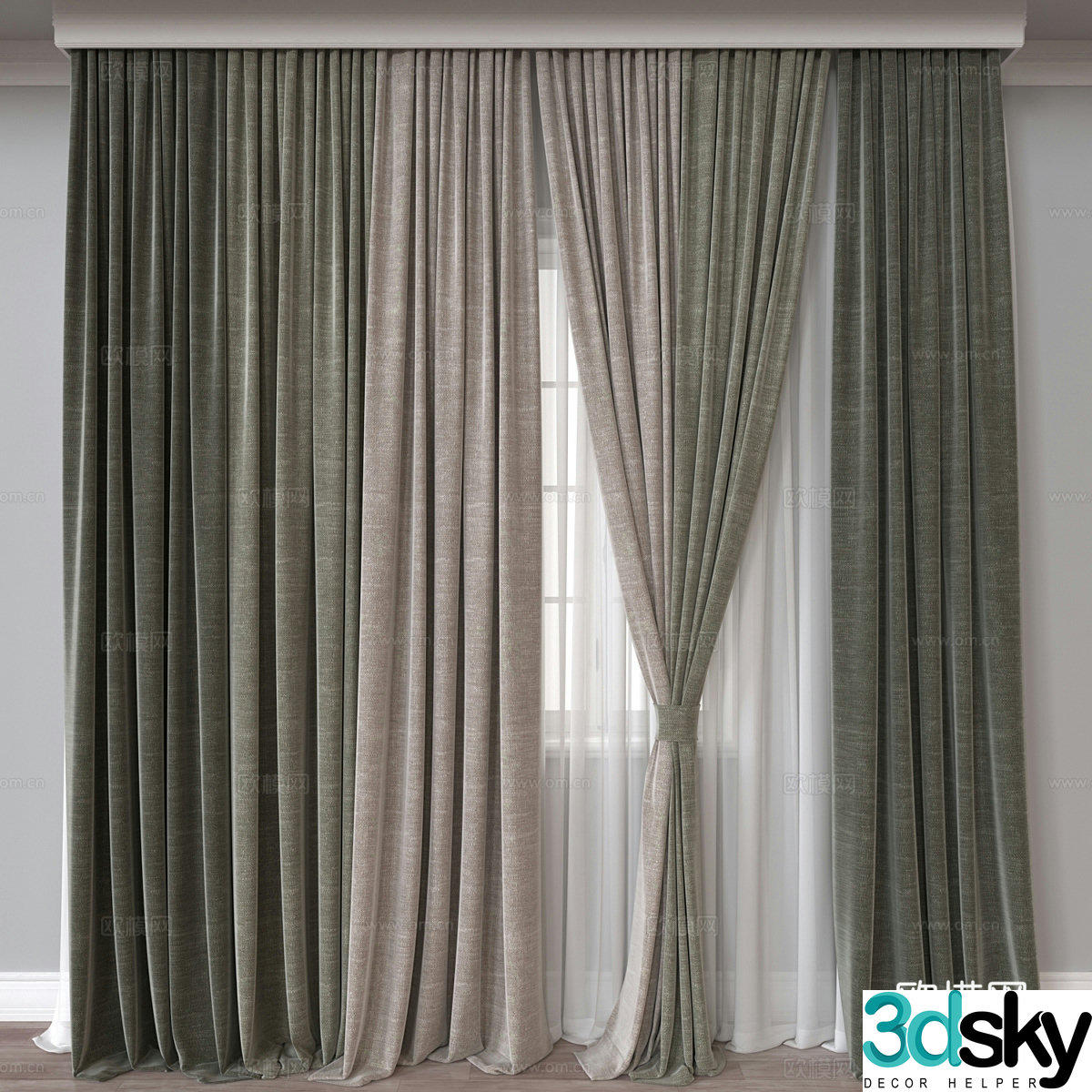 New Chinese style fabric curtain 3D model
