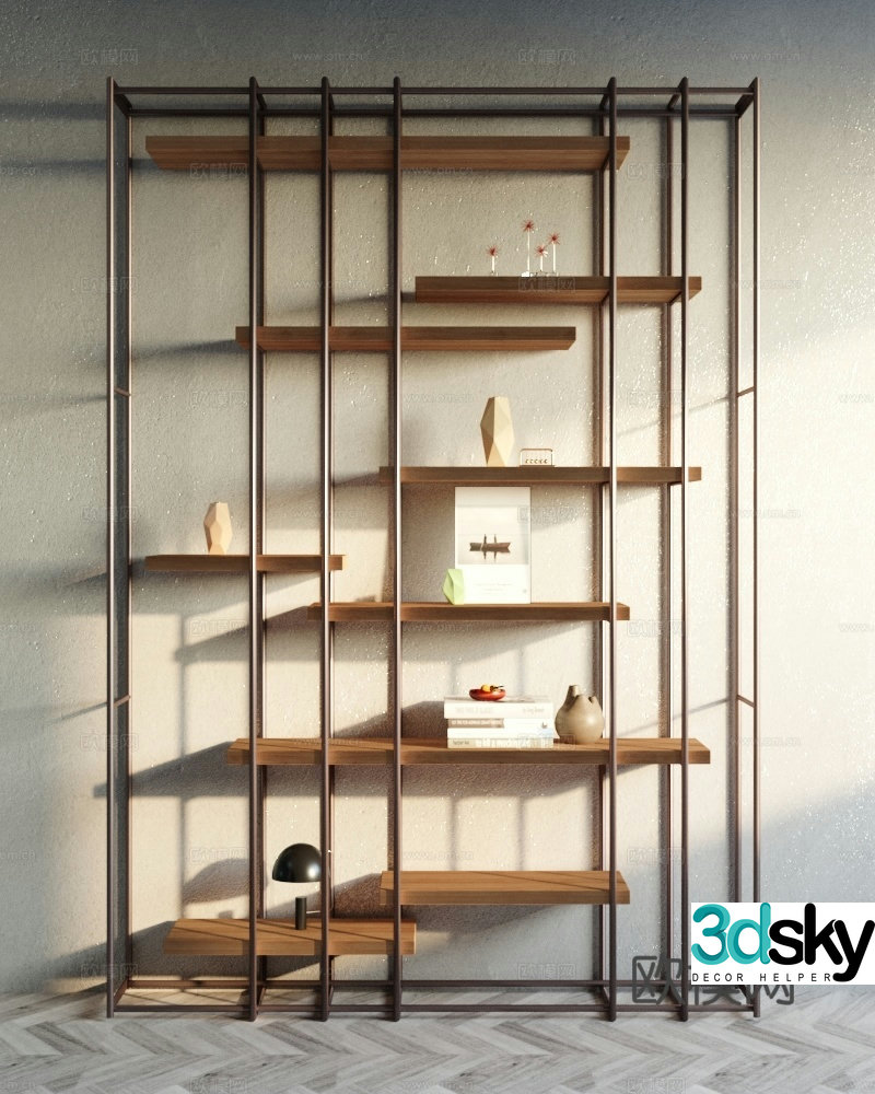 Modern minimalist shelf ornament combination 3D model