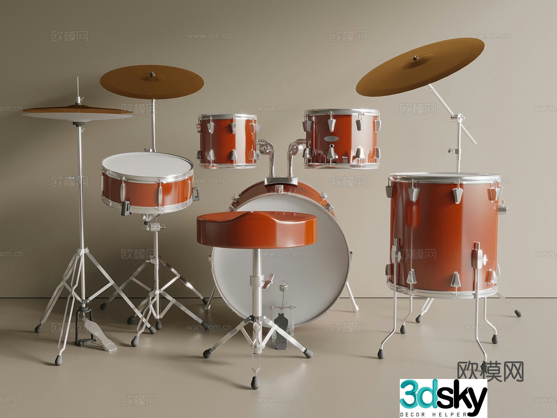 musical instrument drum set 3d model