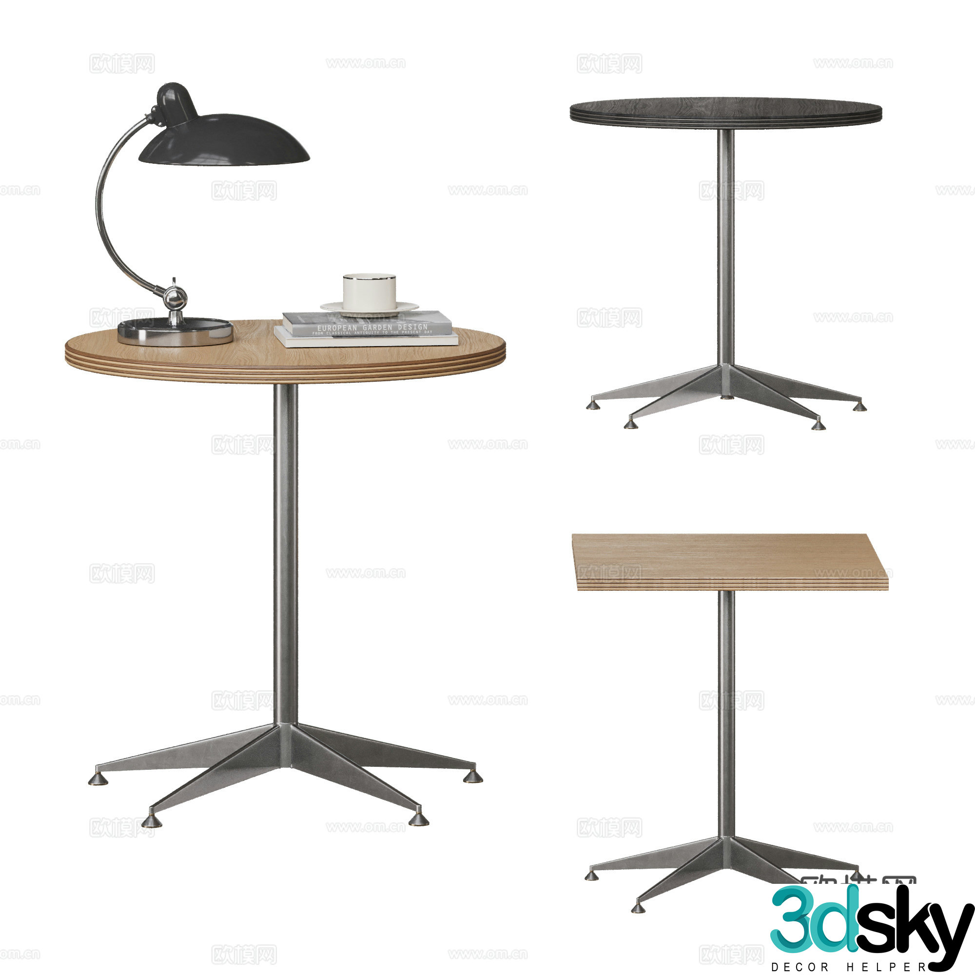 Modern Bauhaus retro side combination stainless steel side table square side table round side table 3d model