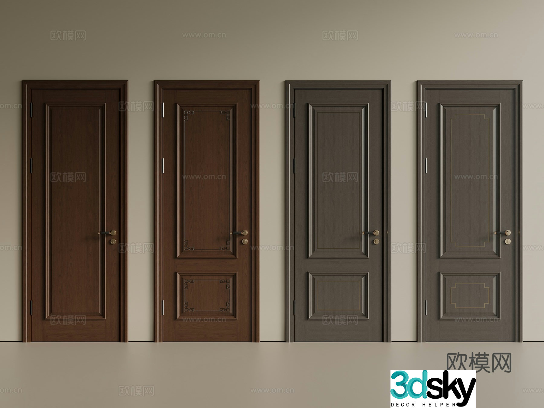 New Chinese style medieval swing door bedroom door wooden door interior door single open 3D model
