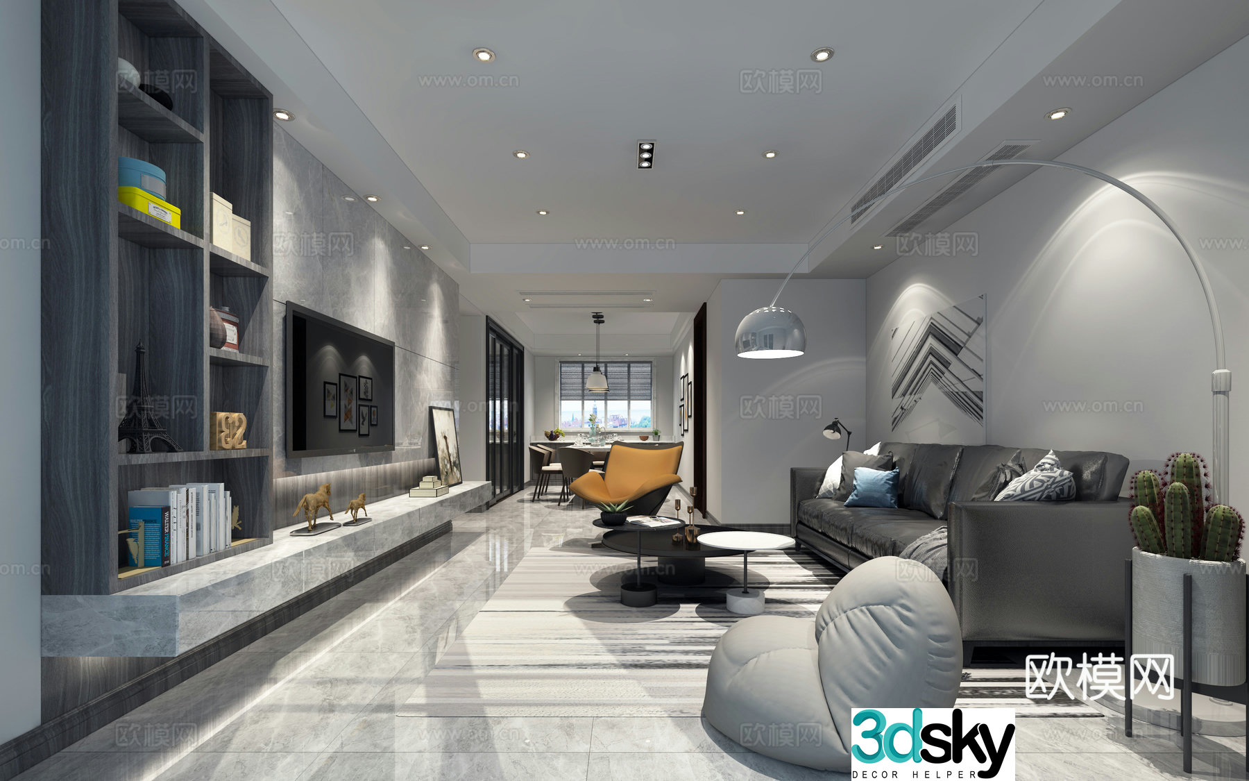 Modern living and dining room chandeliers desk lamp multi-person sofa single sofa coffee table decorative cabinet 3D model