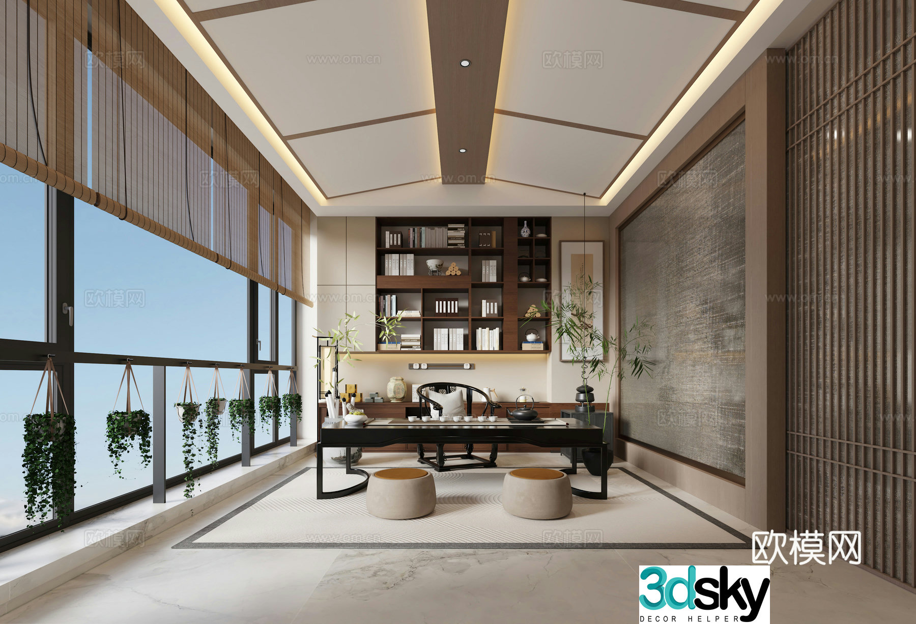 New Chinese style tea room modern tea room luxury house 3d model
