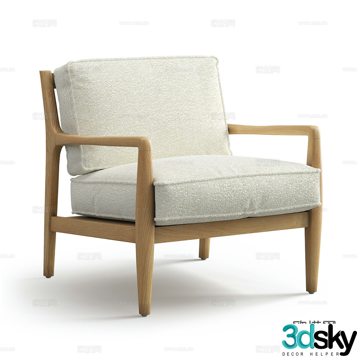 New Chinese style wooden fabric armchair 3D model