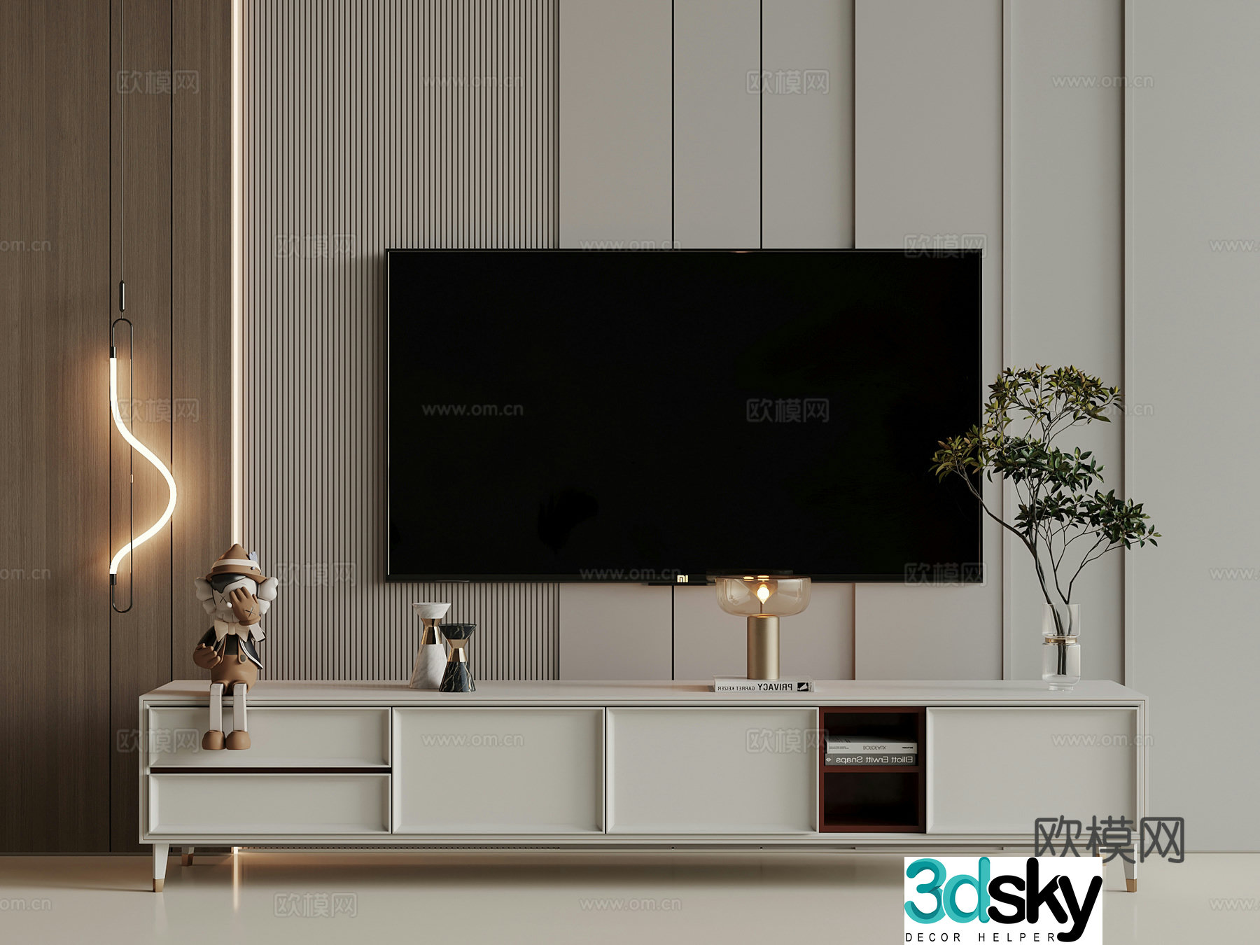 Modern light luxury TV cabinet TV background wall 3d model