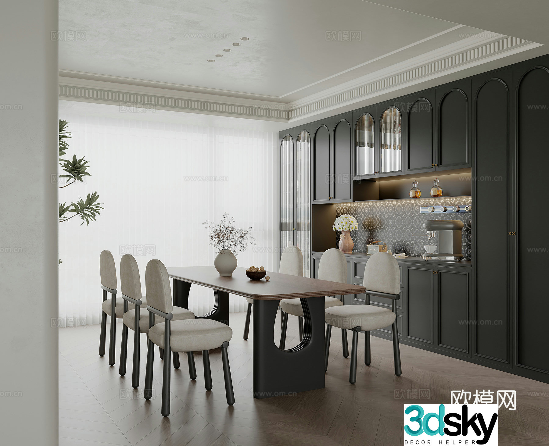 French restaurant French dining table and chairs 3D model