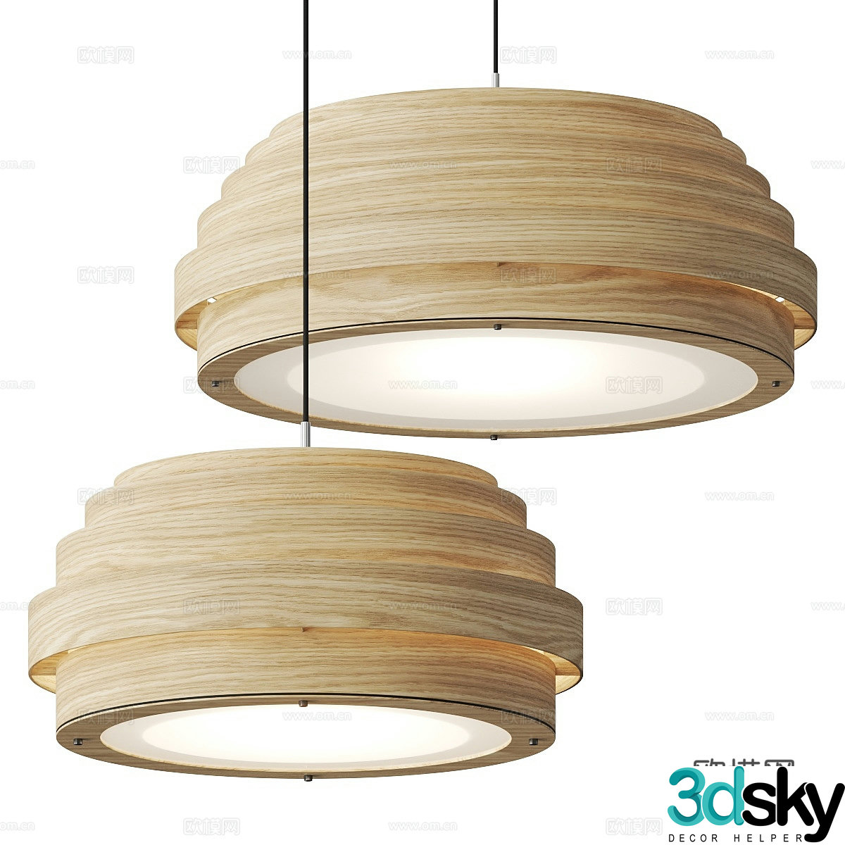 New Chinese style log style wooden decorative chandelier 3D model
