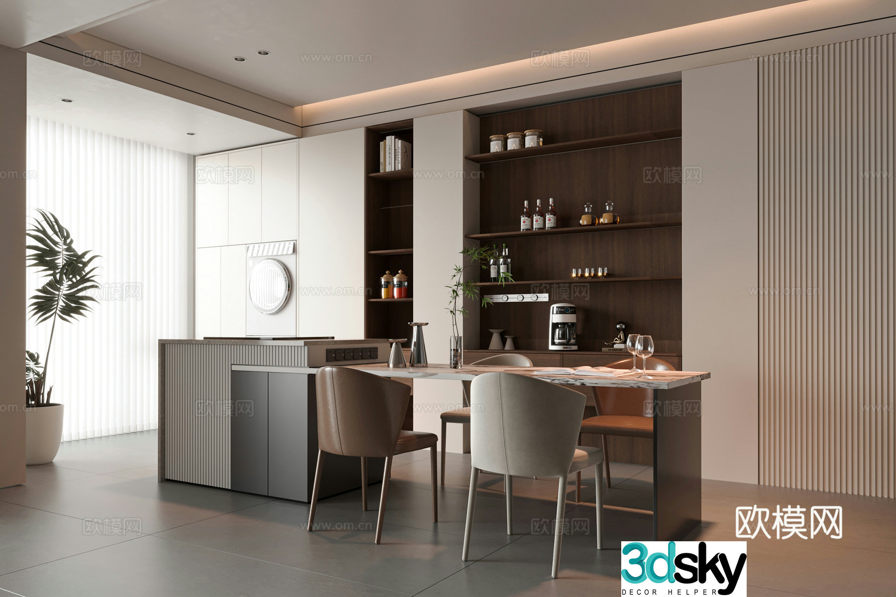 Modern light luxury restaurant 3D model