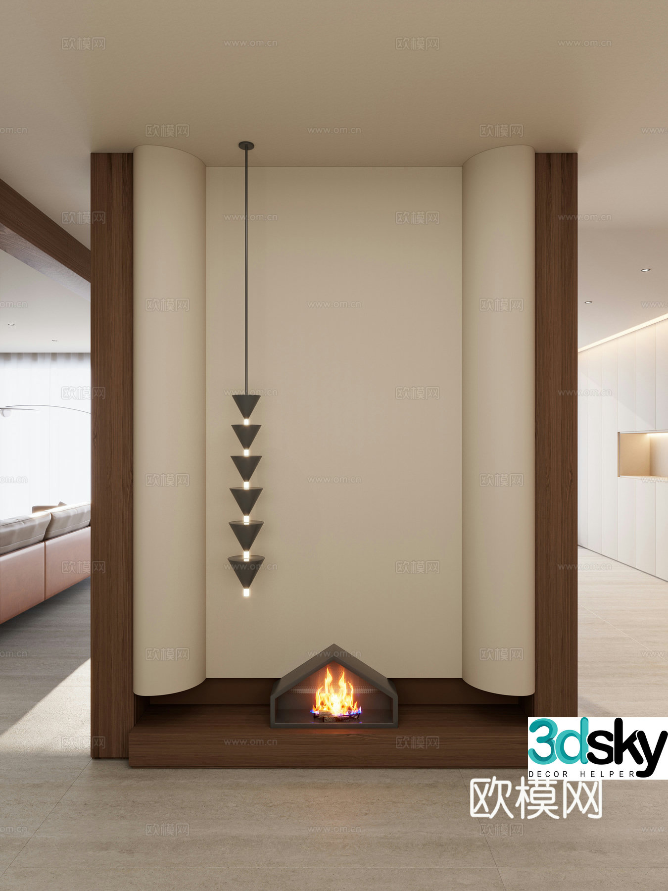 Italian style medieval style geometric stacking apartment shape fireplace chandeliers partitions 3D model