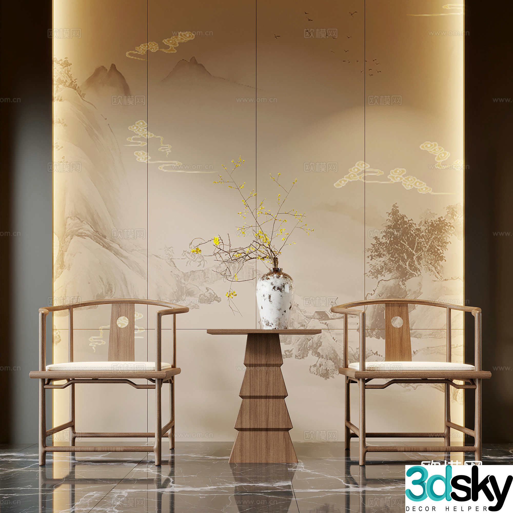 Chair New Chinese style chair Dining chair Leisure chair Single chair 3d model