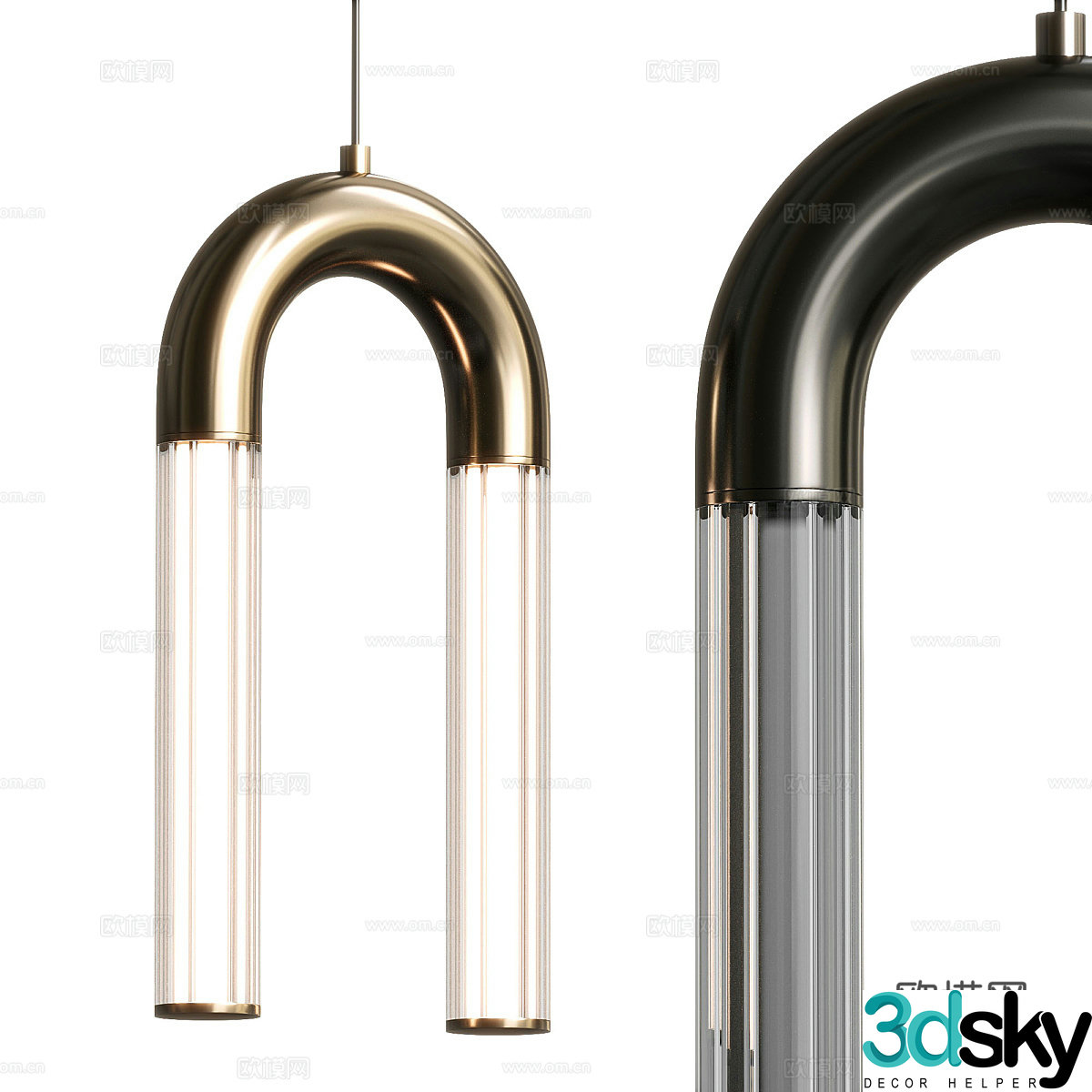 Modern light luxury metallic glass decorative chandelier 3d model