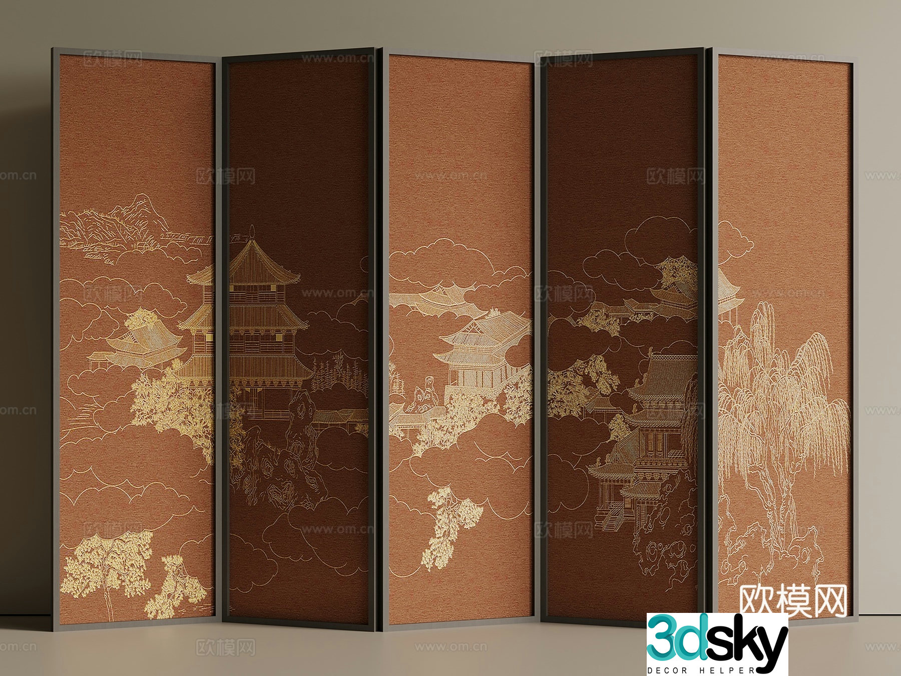 French medieval screen wooden screen 3d model
