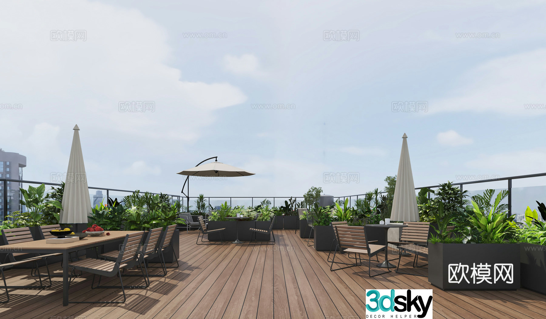 Modern roof garden seating area 3d model