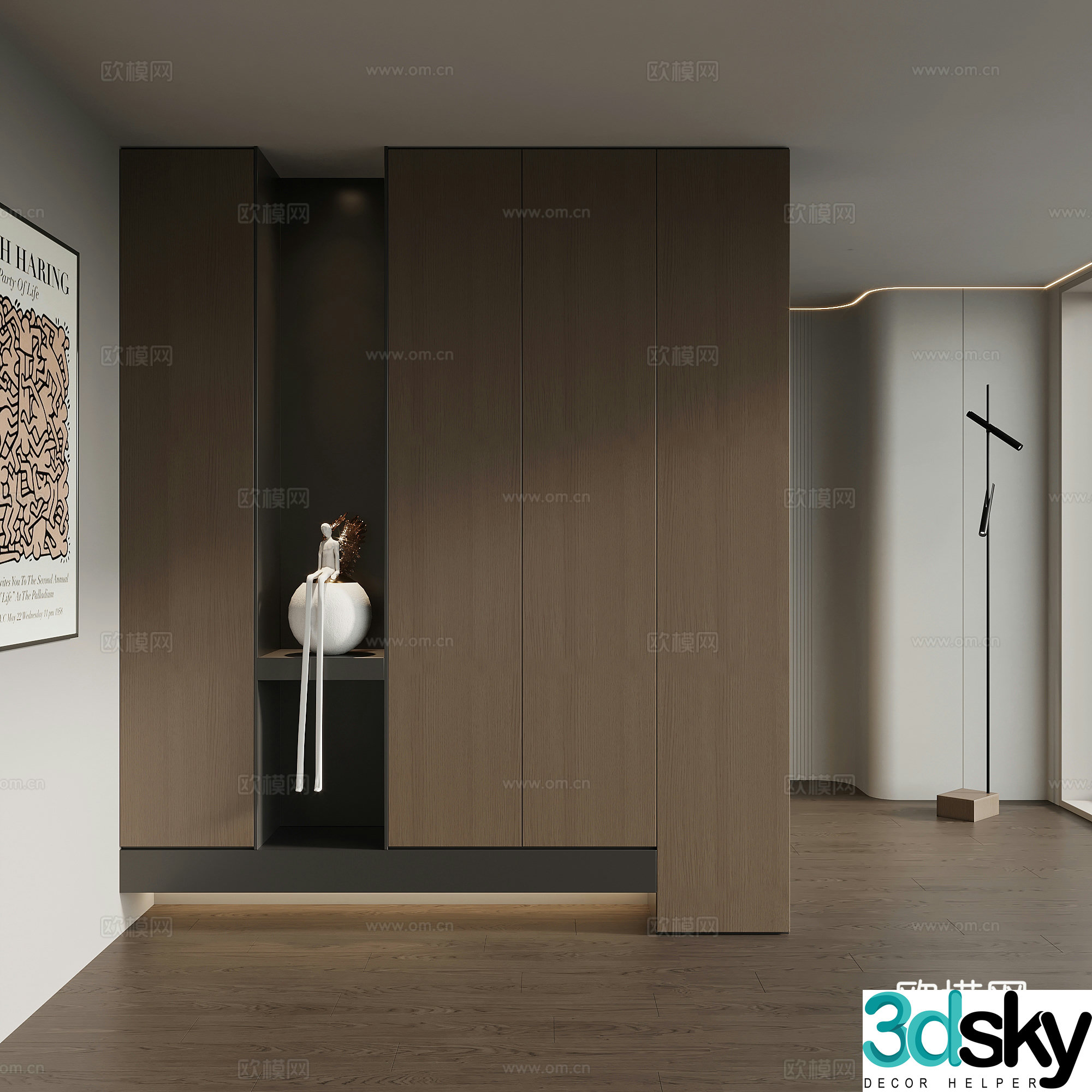 Italian minimalist porch cabinet 3D model of entrance shoe cabinet