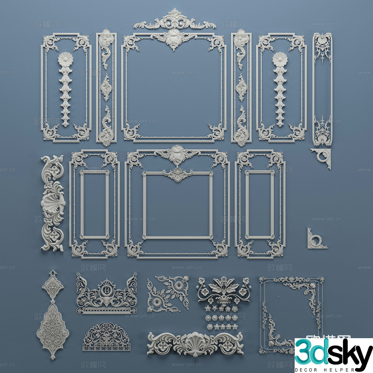 European gypsum carving carving single flower diagonal flower component 3d model