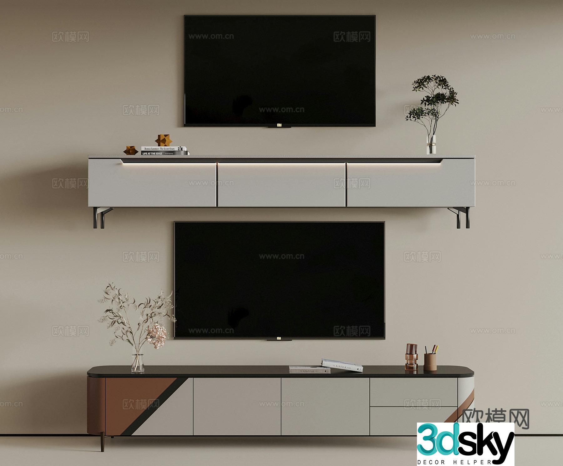 Modern light luxury TV cabinet combination TV 3D model