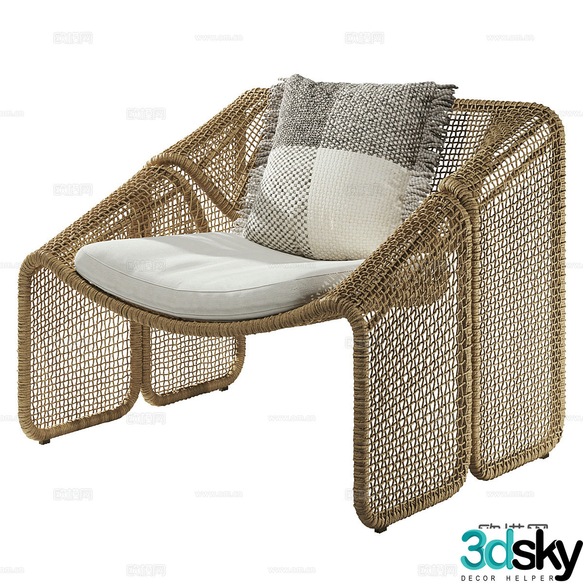 New Chinese style wasaki rattan armchair 3D model