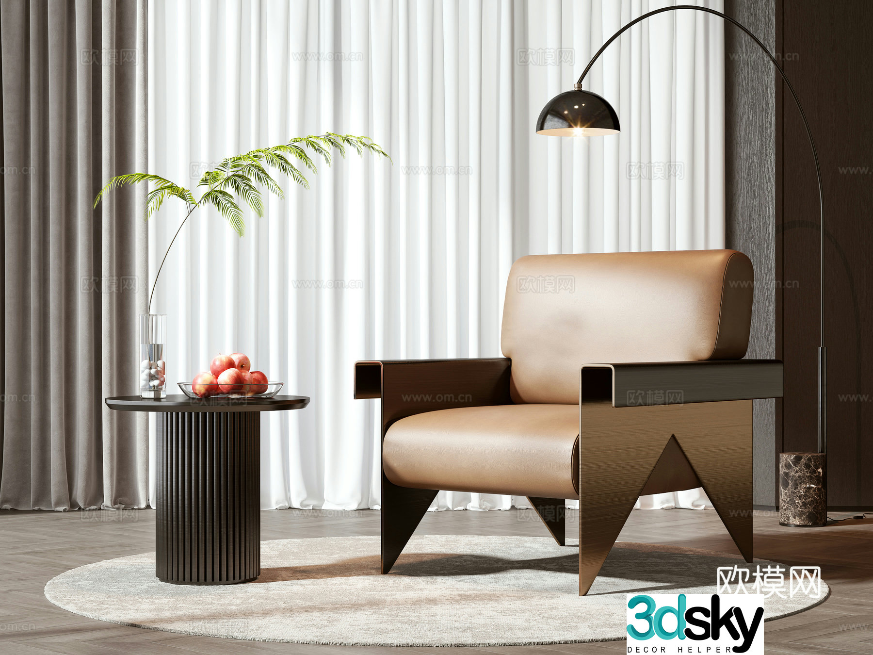 Modern leisure chair coffee table combination 3D model