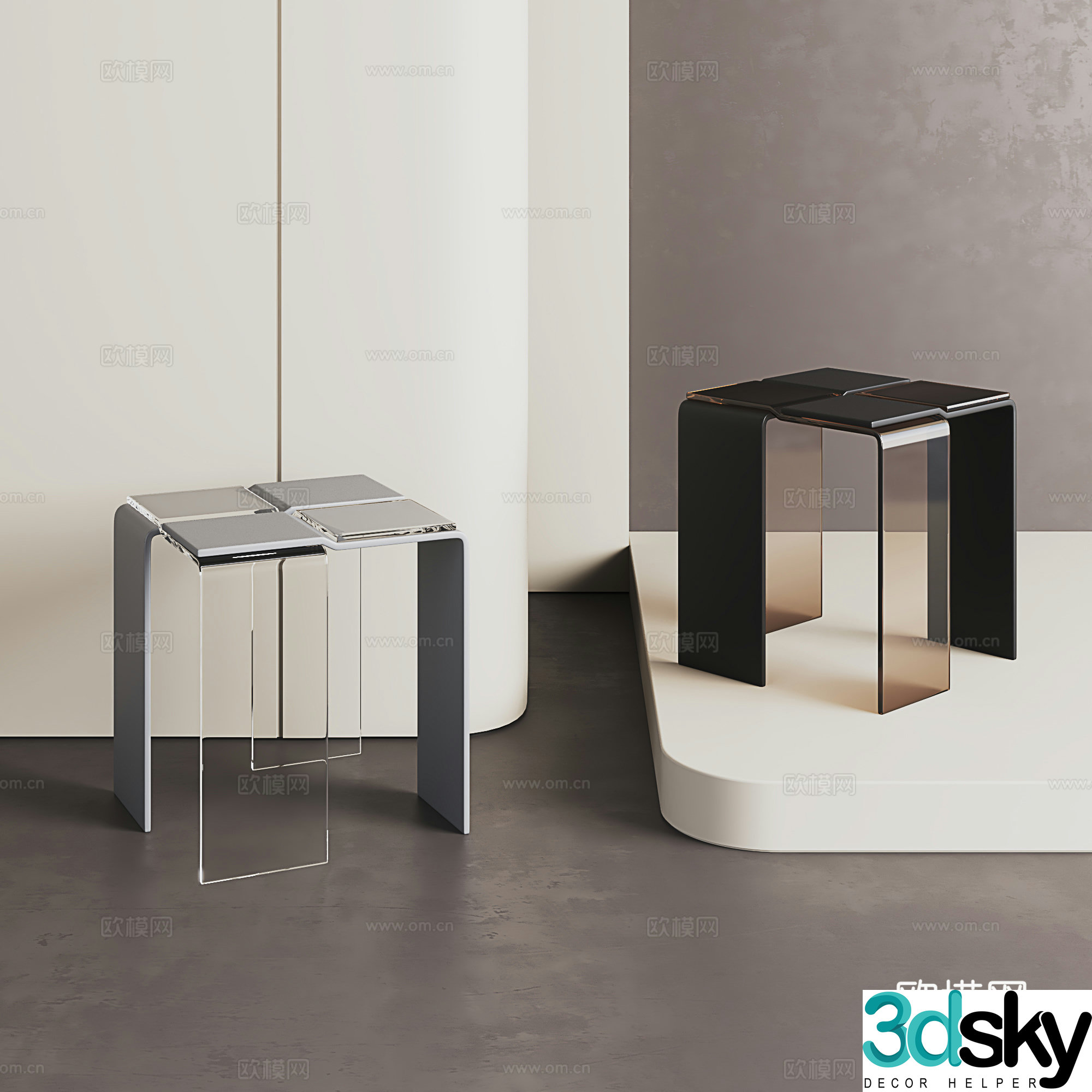 Modern shoe changing stool Acrylic low stool Small stool Makeup stool 3D model