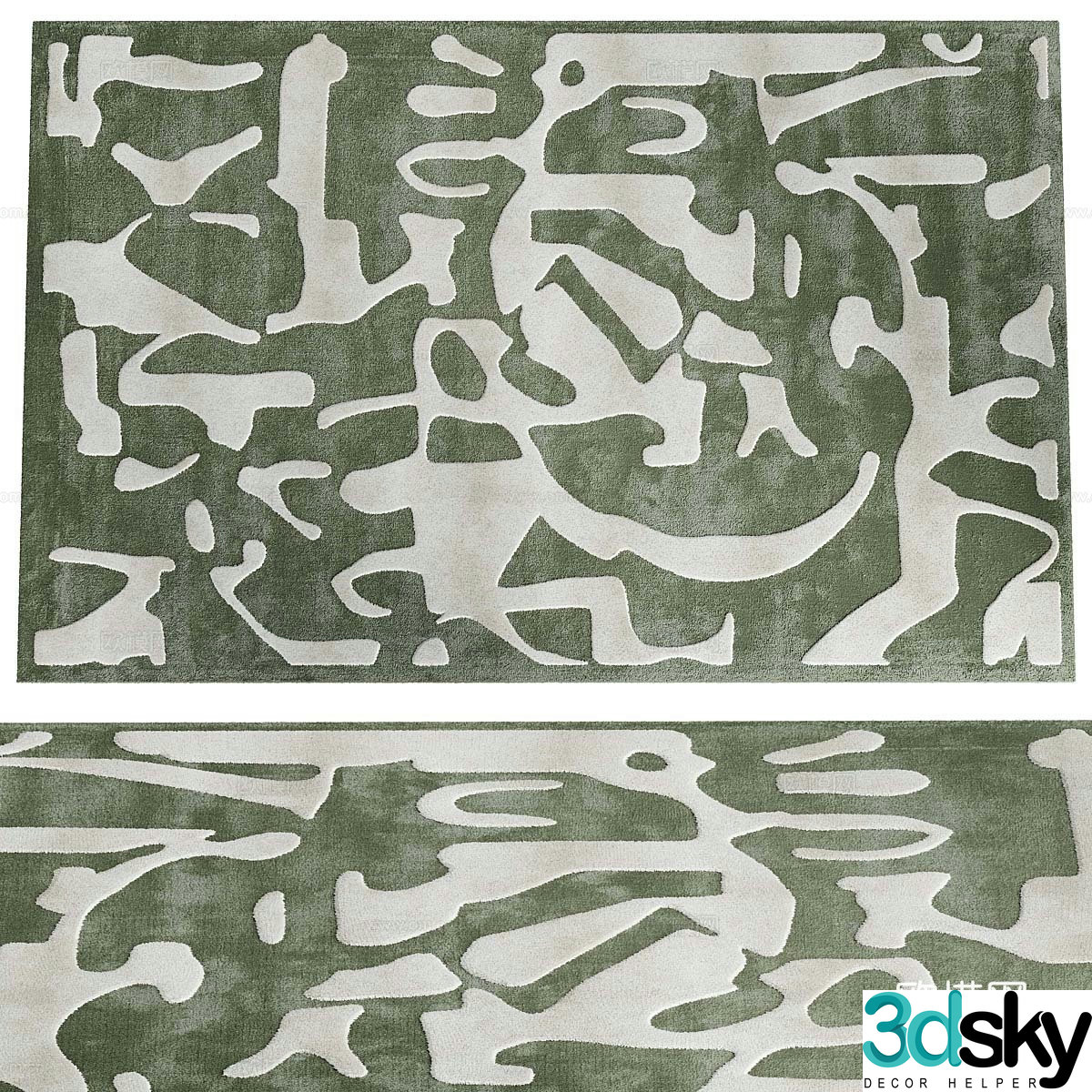 New Chinese style medieval wool fabric carpet 3D model