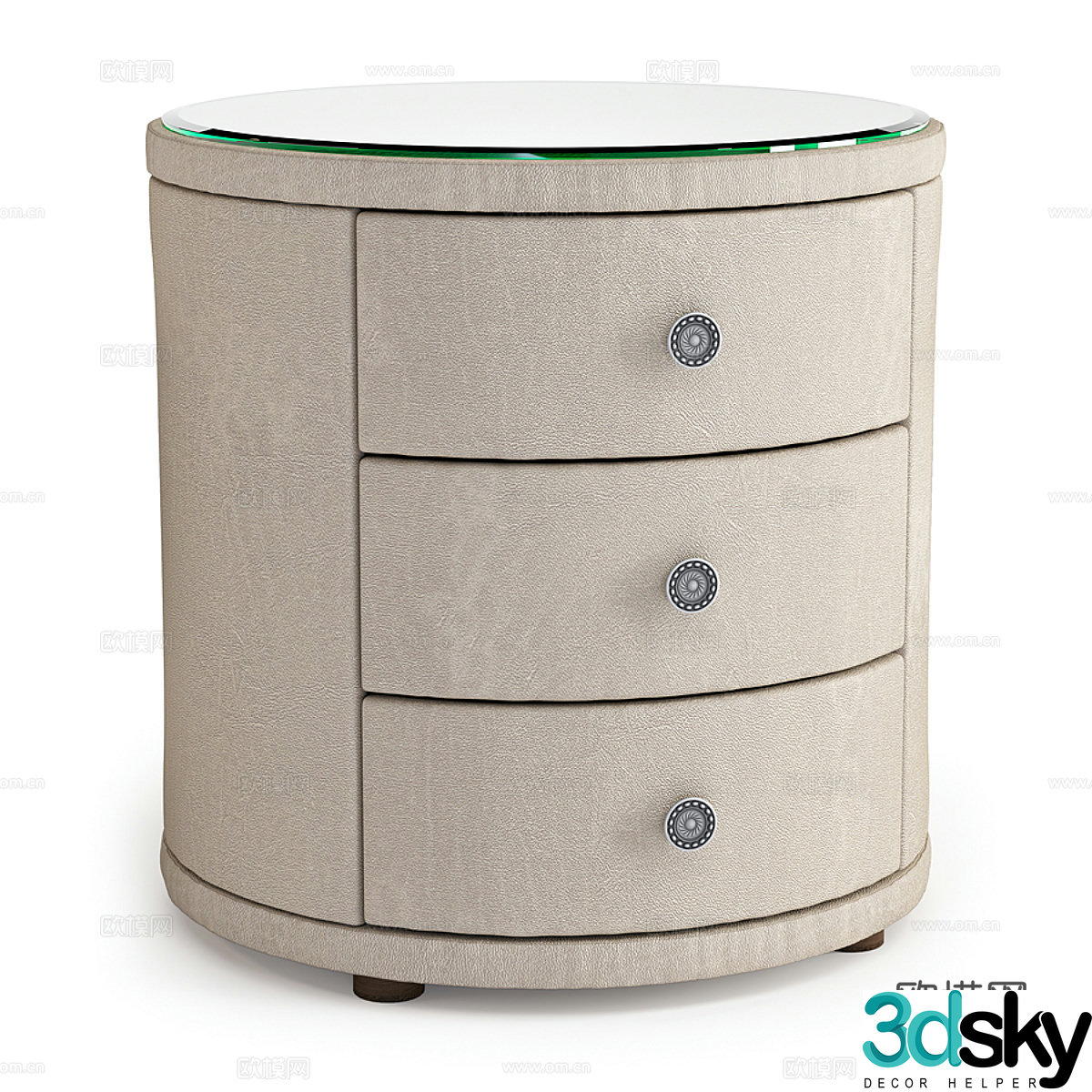 Modern Italian light luxury round bedside table 3D model